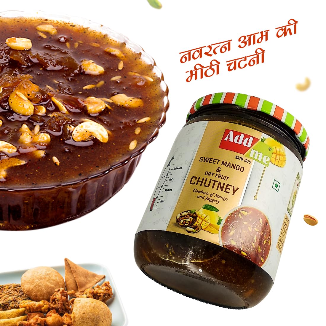 Add Me Sweet Mango & Dry Fruit Chutney 600Gm |100% Natural & Fresh Aam Ki Chatni| Khatti Meethi Navratan Mango Chutney/Jam In Gl