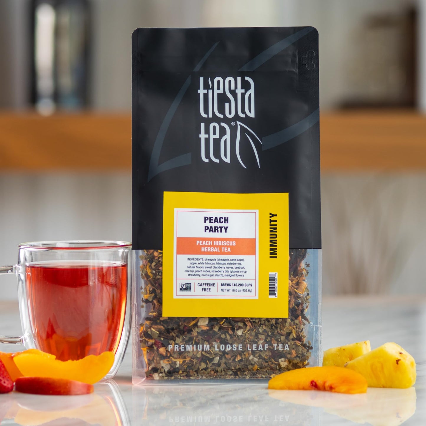 Tiesta Tea - Peach Party | Peach Hibiscus Herbal Tea | Premium Loose Leaf Tea Blend | Non-Caffeinated Fruit Tea | Make Hot Or Iced & Up To 25 Cups | Made W/Natural Ingredients - 2Oz Resealable Pouch