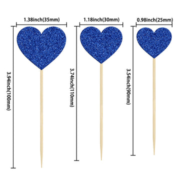 Gyufise 30Pcs Heart Cupcake Toppers Deep Blue Glitter Sweet Love Heart Cupcake Pick Decorations Valentine'S Day Cake Decorations