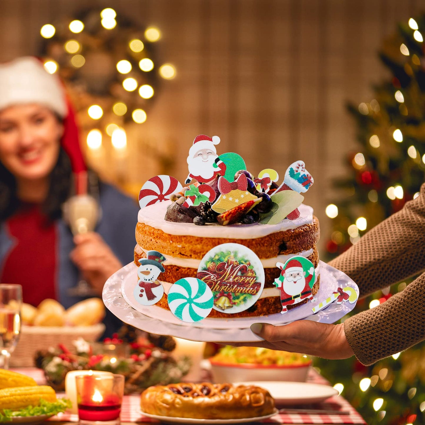 Gersoniel 150 Pieces Edible Christmas Cake Decorations Cupcake Topper Edible Christmas Wafer Stand Up Discs Birthday Cake Cupcak