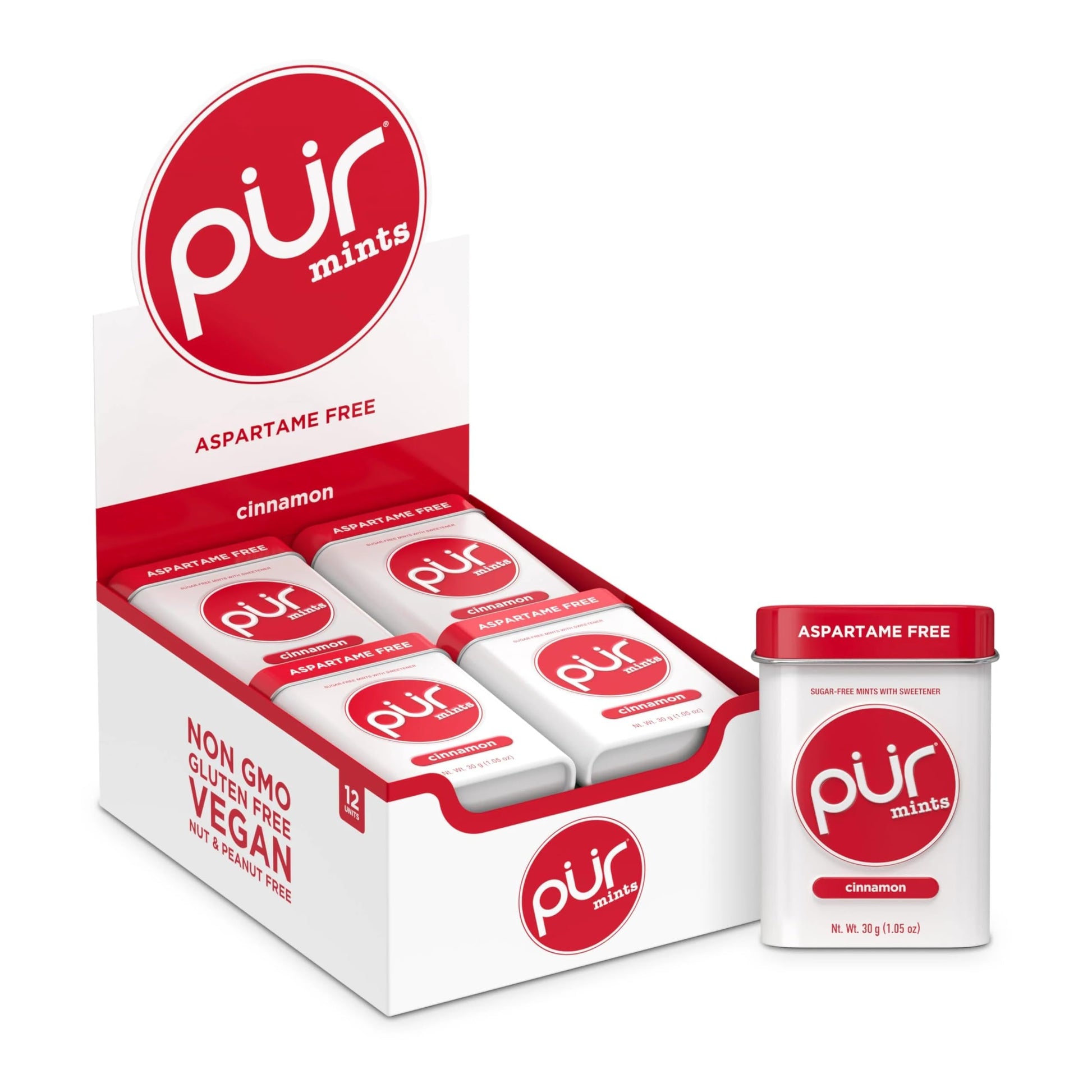 PUR Mints | Aspartame-Free | Made with Xylitol | Sugar-Free  Vegan  Gluten-Free & Keto Friendly | Natural Cinnamon Flavor  30 Pieces (Pack of 12)