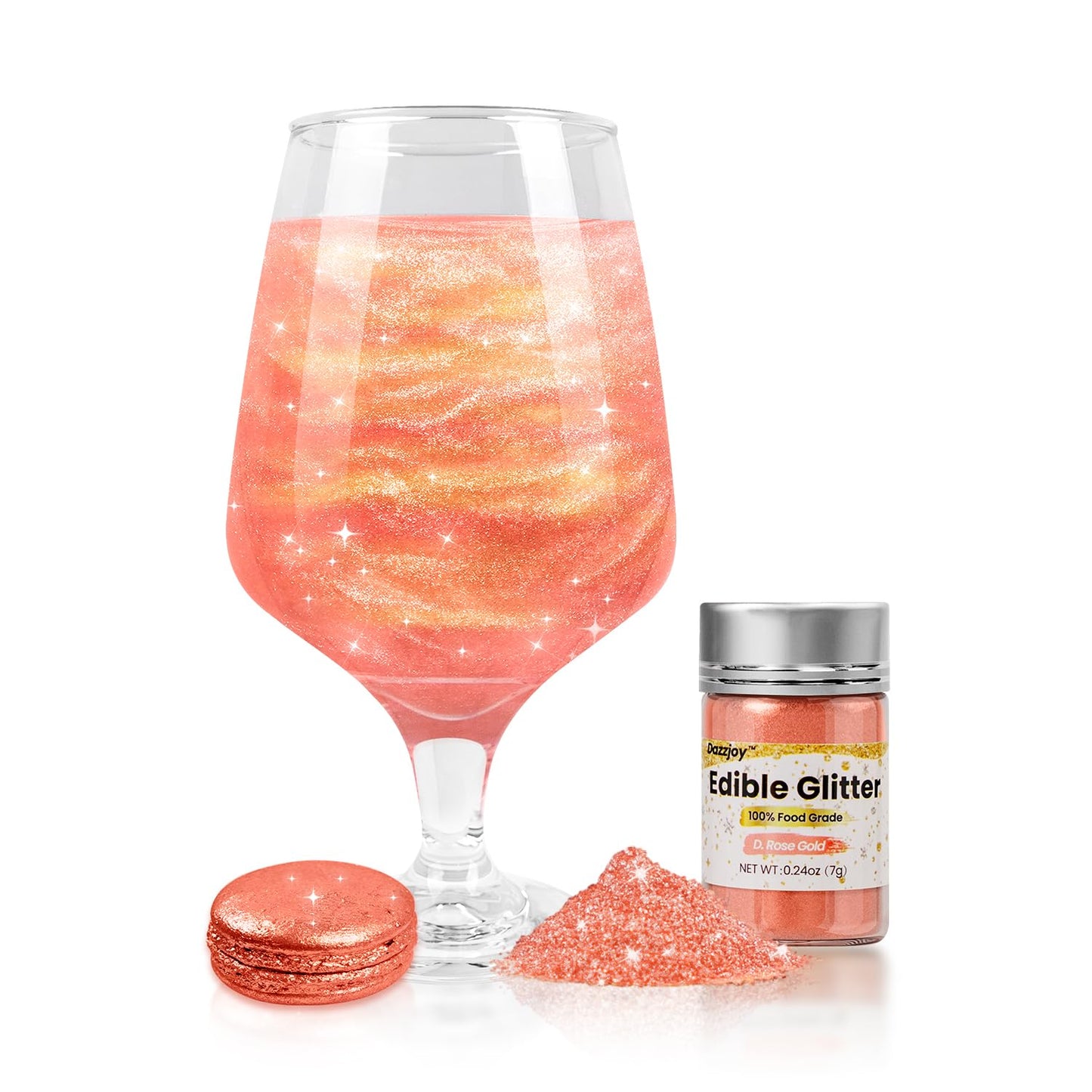 Dazzjoy Edible Glitter Shimmer Luster Dust, 7g, D. Rose Gold, Food Grade for Cakes, Cocktails, Cupcakes