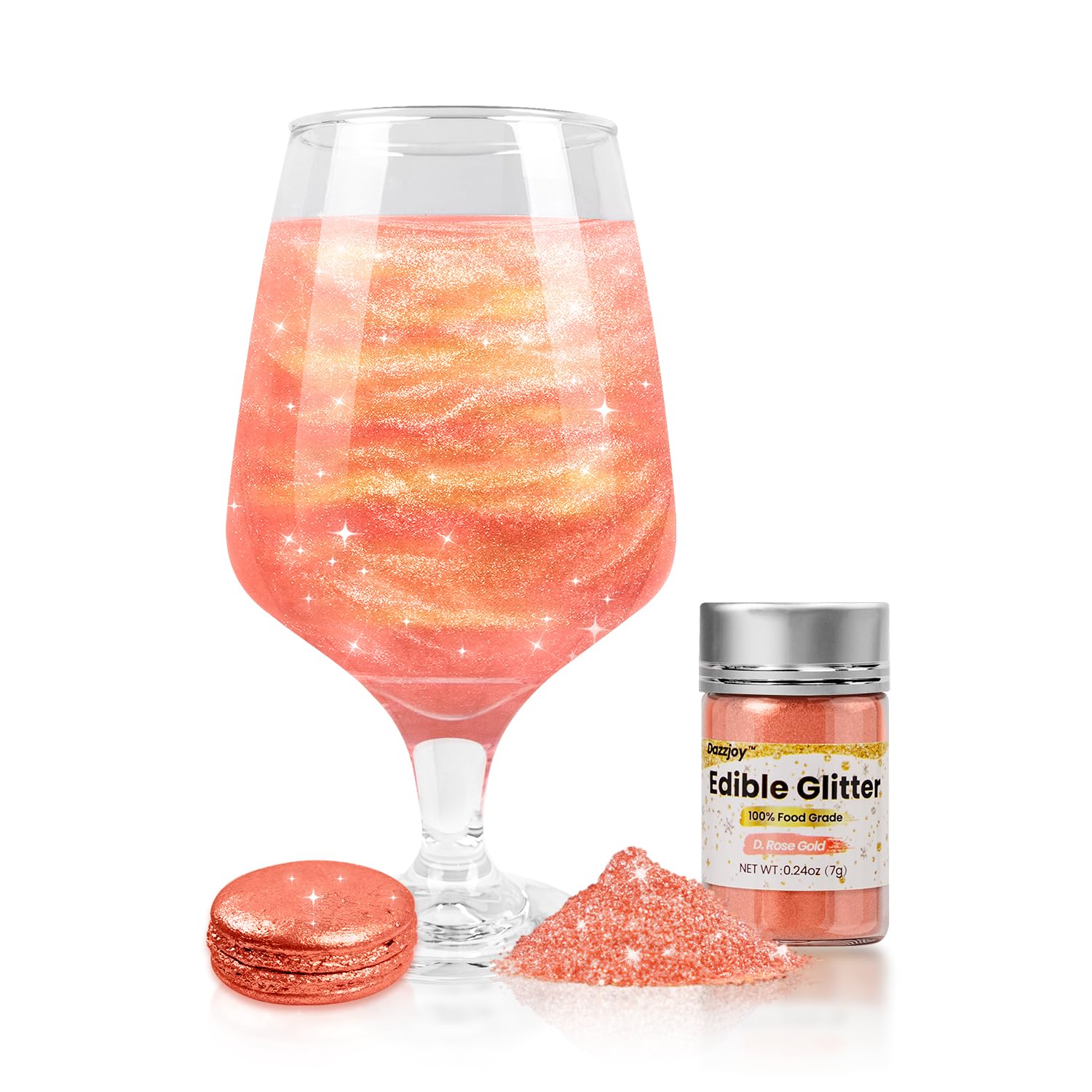 Dazzjoy Edible Glitter Shimmer Luster Dust, 7g, D. Rose Gold, Food Grade for Cakes, Cocktails, Cupcakes