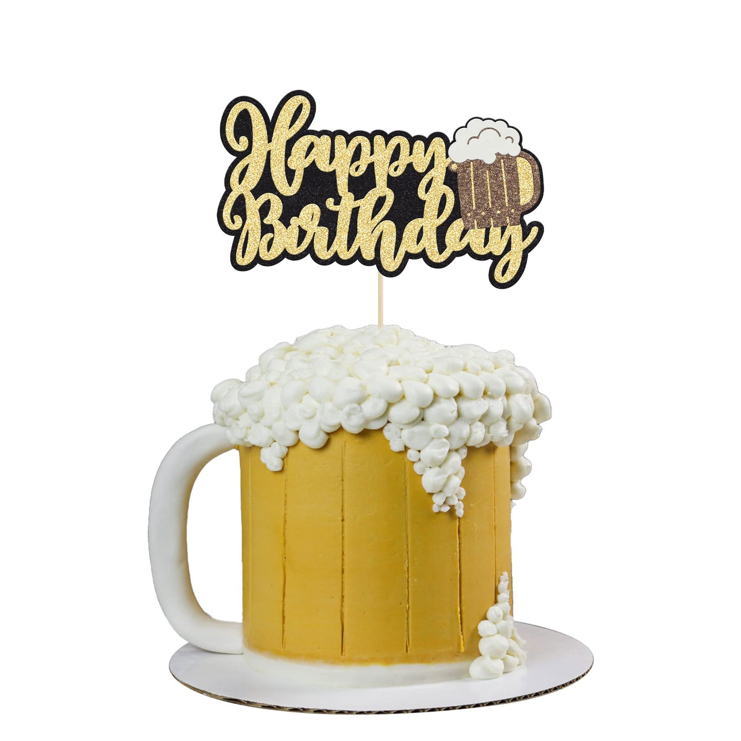 Gyufise Beer Mug Cake Topper - Glitter Happy Birthday Decoration, 1Pcs, Paper, Beer Theme Party Supplies