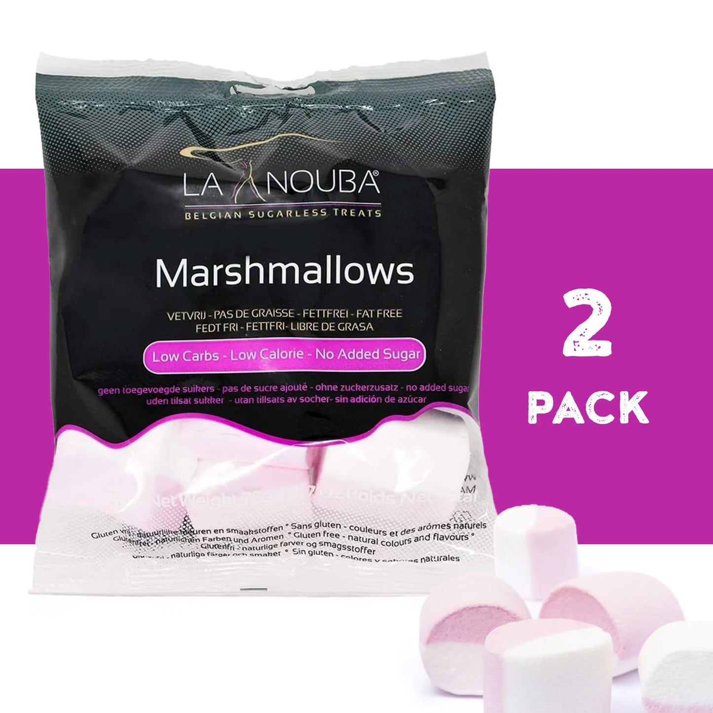 La Nouba Sugar-Free Marshmallows, Low Calorie, 2 Value Packs, 2.7 oz Each, Gluten Free Snack