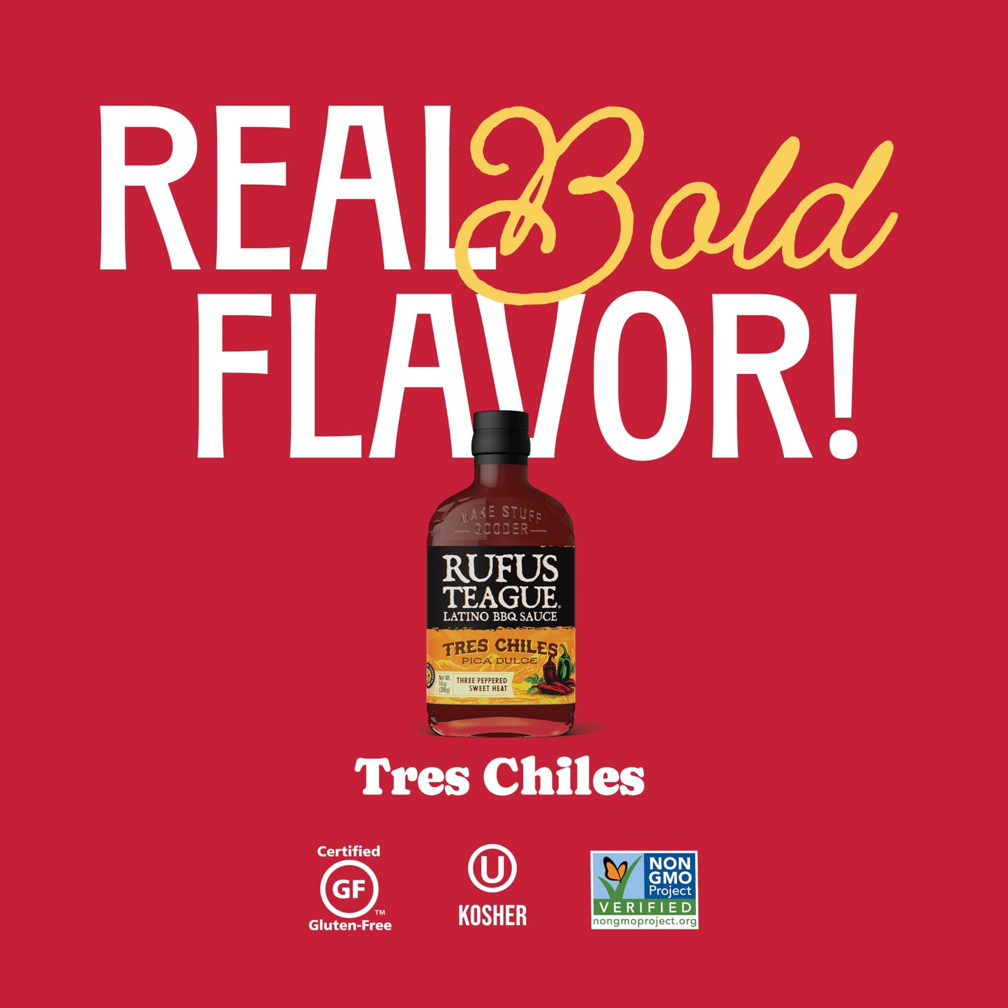 Rufus Teague Tres Chiles Pica Dulce BBQ Sauce with Sweet Heat  3 Pack  enhanced Barbecue Sauces with Natural Ingredients  Award-Winning Bold Flavor  Gluten-Free  Non-GMO  14 oz