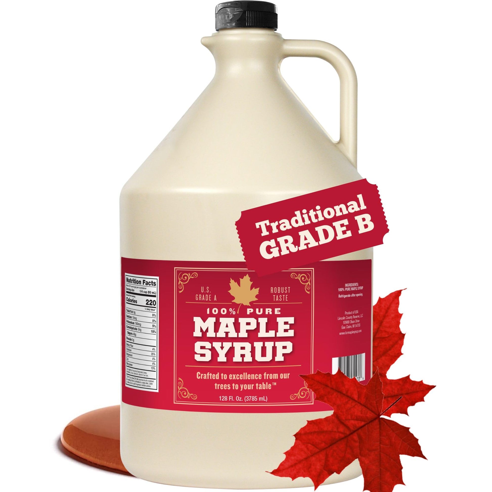 Grade B Maple Syrup 128 Oz Gallon Bulk Jug, Natural Sugar Substitute For Cooking And Baking. 100% Pure Maple Syrup (Now Grade A