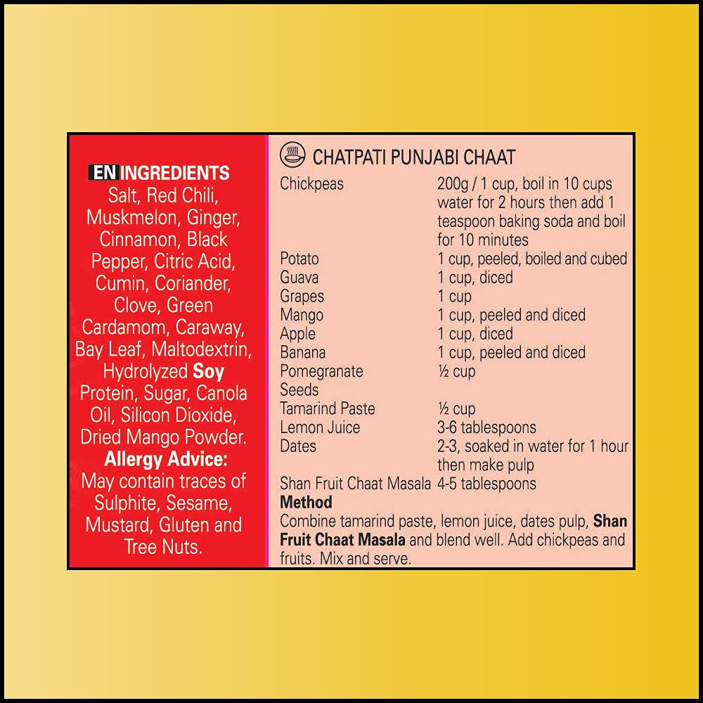 Shan Fruit Chaat Seasoning Mix - Spice Powder for Fruit Salad - 1.76 oz (Pack of 6) - Vegetarian Friendly