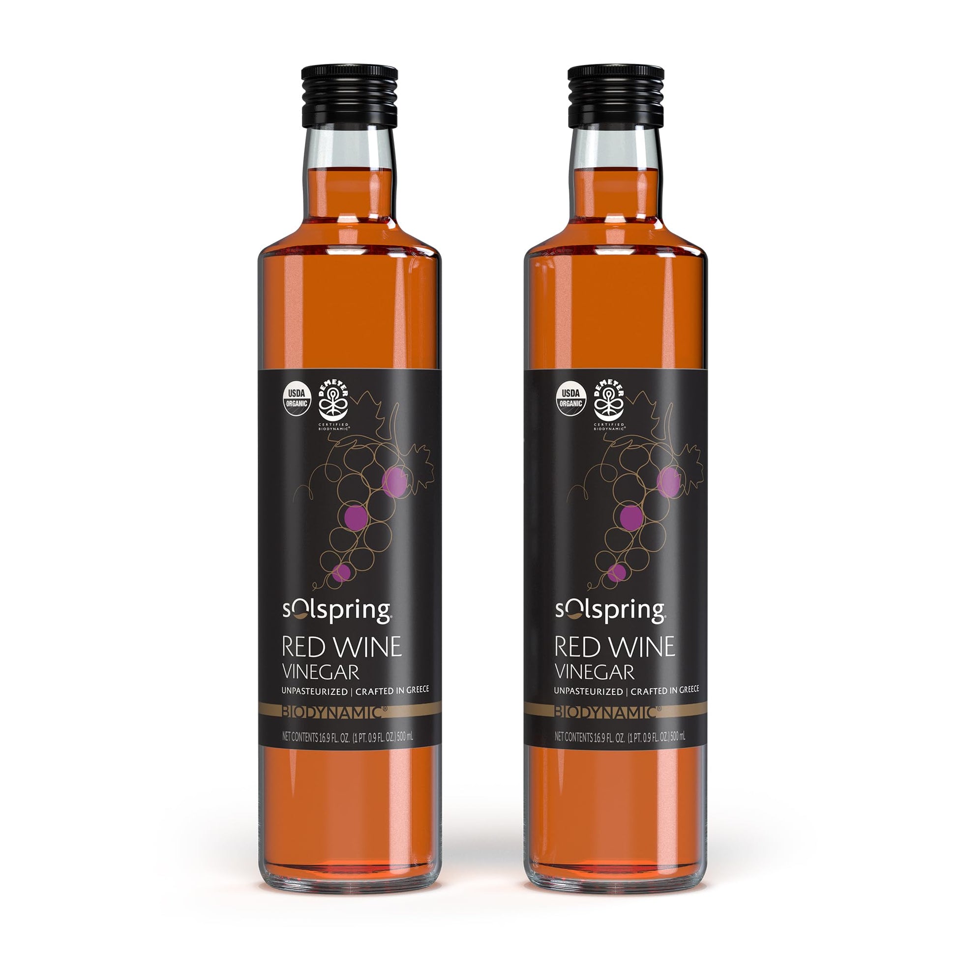Dr. Mercola Biodynamic Red Wine Vinegar, Unpasteurized, USDA Organic, 16.9 Fl Oz (500 mL), Vegan, Gluten Free, Soy Free