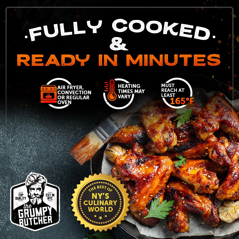 Grumpy Butcher Fully Cooked Jumbo Chicken Wings, 5 Lb - Seasoned Air Fryer Ready Chicken Wings Family Pack - Golden Crispy Froze