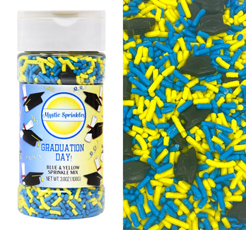 Mystic Sprinkles Graduation Day Sprinkles Mixes (Graduation Day! Blue & Yellow Sprinkle Mix 3.8oz)