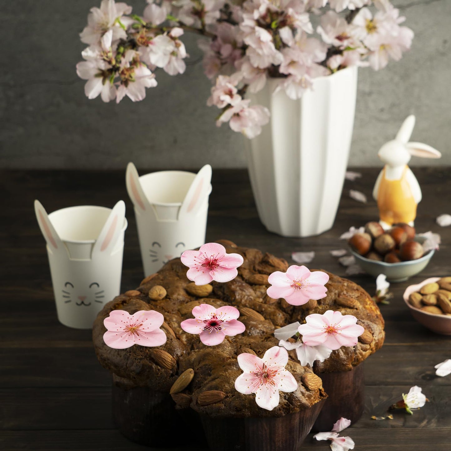 Fyeoxle Edible Cherry Blossoms Cupcake Toppers, 70PCS Wafer Paper Flowers, 1.7 x 1.9 inches, Pink, Baby Shower & Birthday Party Decor