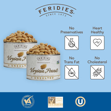 FERIDIES Gourmet Virginia Peanuts, Unsalted, 18oz Can, Pack of 2, Super Extra Large
