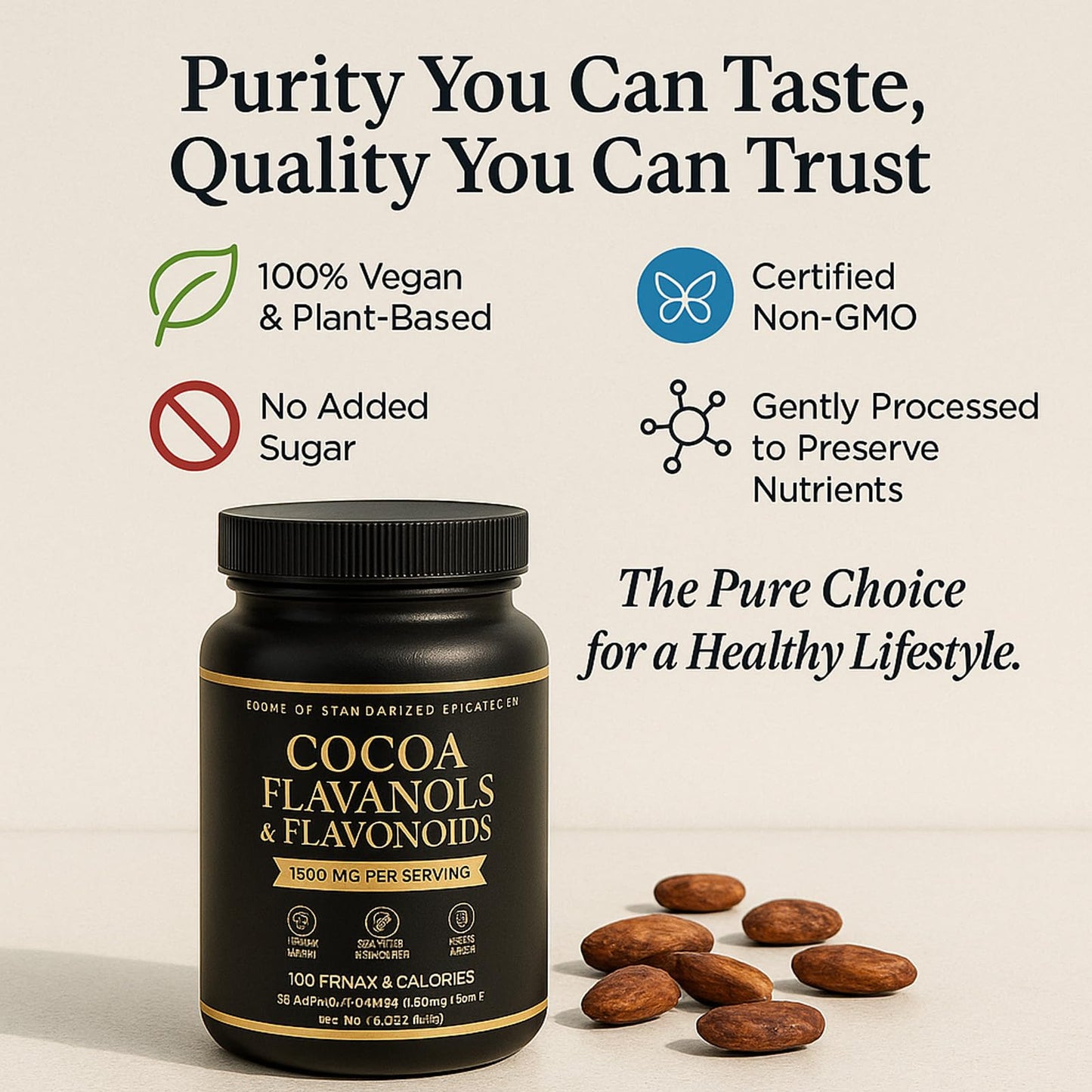 WHDEOW High Flavanol Cocoa Powder – Vegan, Non-GMO, Sugar-Free, 7.05oz – Supports Circulation & Energy