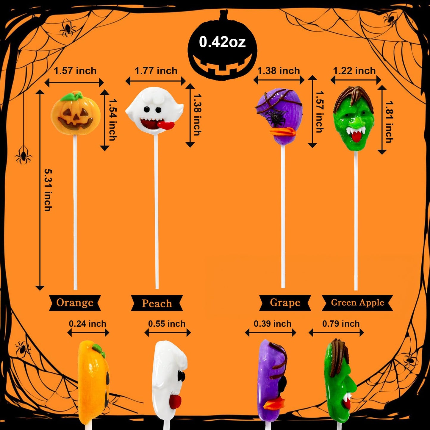32 PK Halloween Candy Sucker Lollipops Individually Wrapped  Spooky Candies Lollipops  Green Monster  Pumpkin and Broomstick Shaped Lollipop Suckers Candy - Trick or Treat - Halloween Goody Bag Fillers