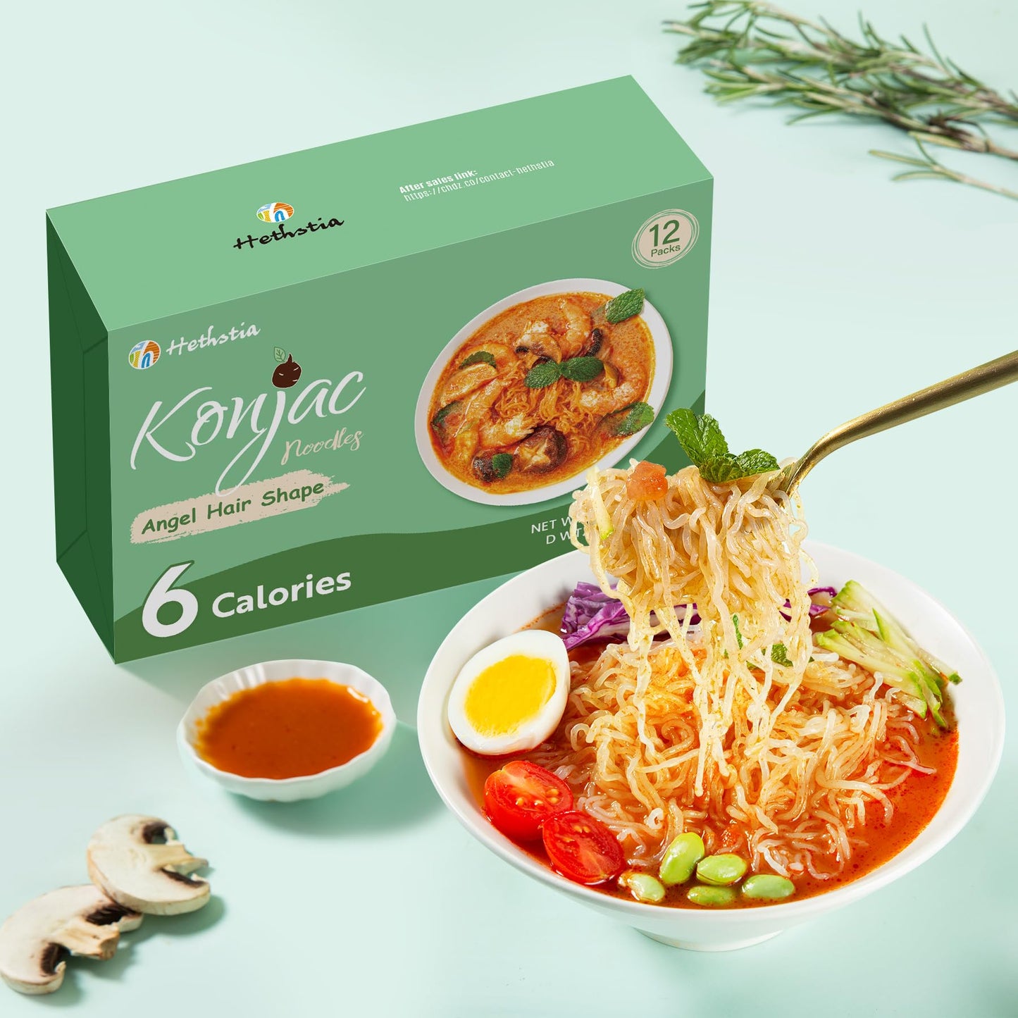 Hethstia Shirataki Noodles - 12 Pack Low Carb Konjac Angel Hair Pasta, Keto, Vegan, Gluten-Free, Sugar-Free, Low Calorie, Ready-