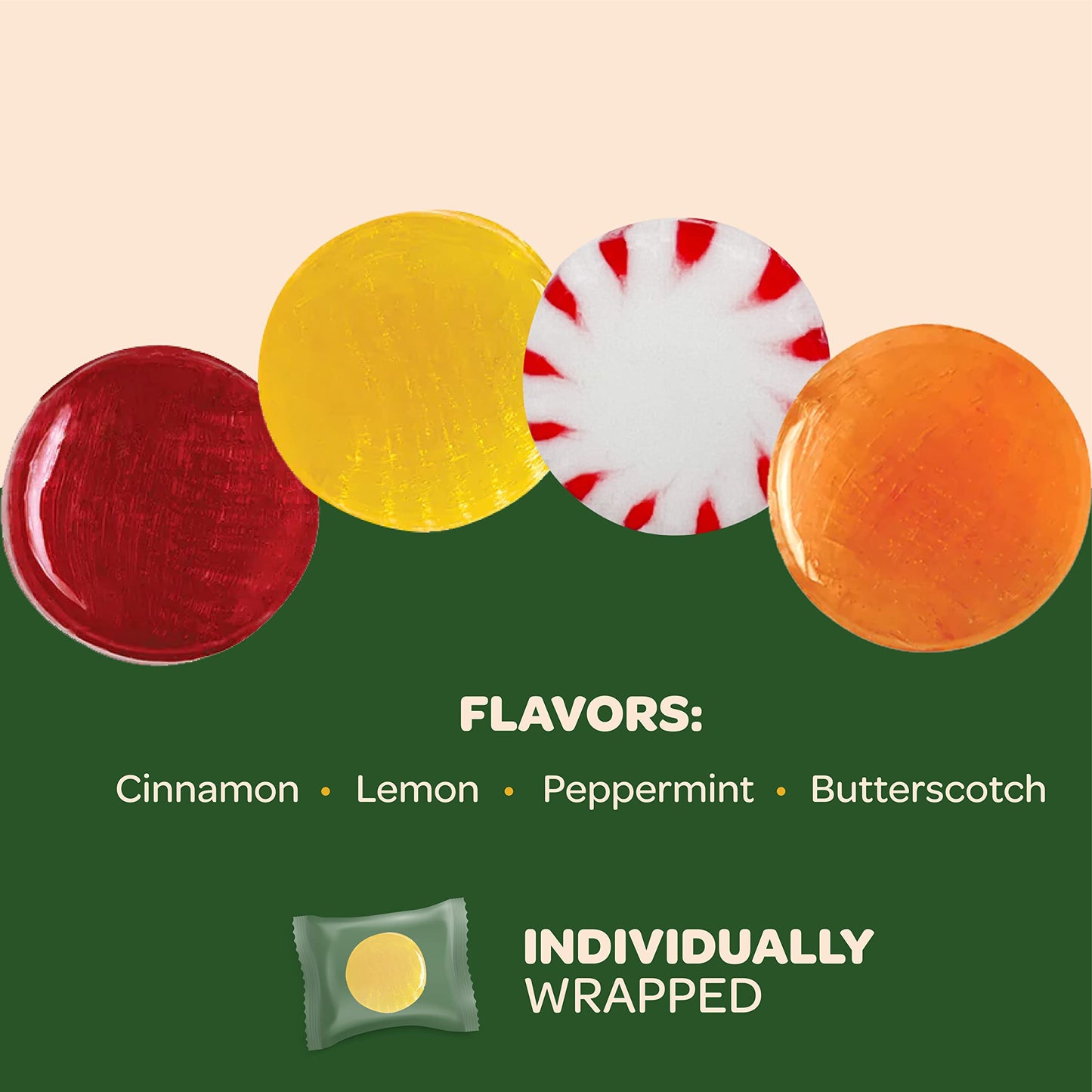 Sugar-Free Hard Candy Assortment - 1 Pound Pack (About 80 Count) - Lemon, Butterscotch, Peppermint, Cinnamon