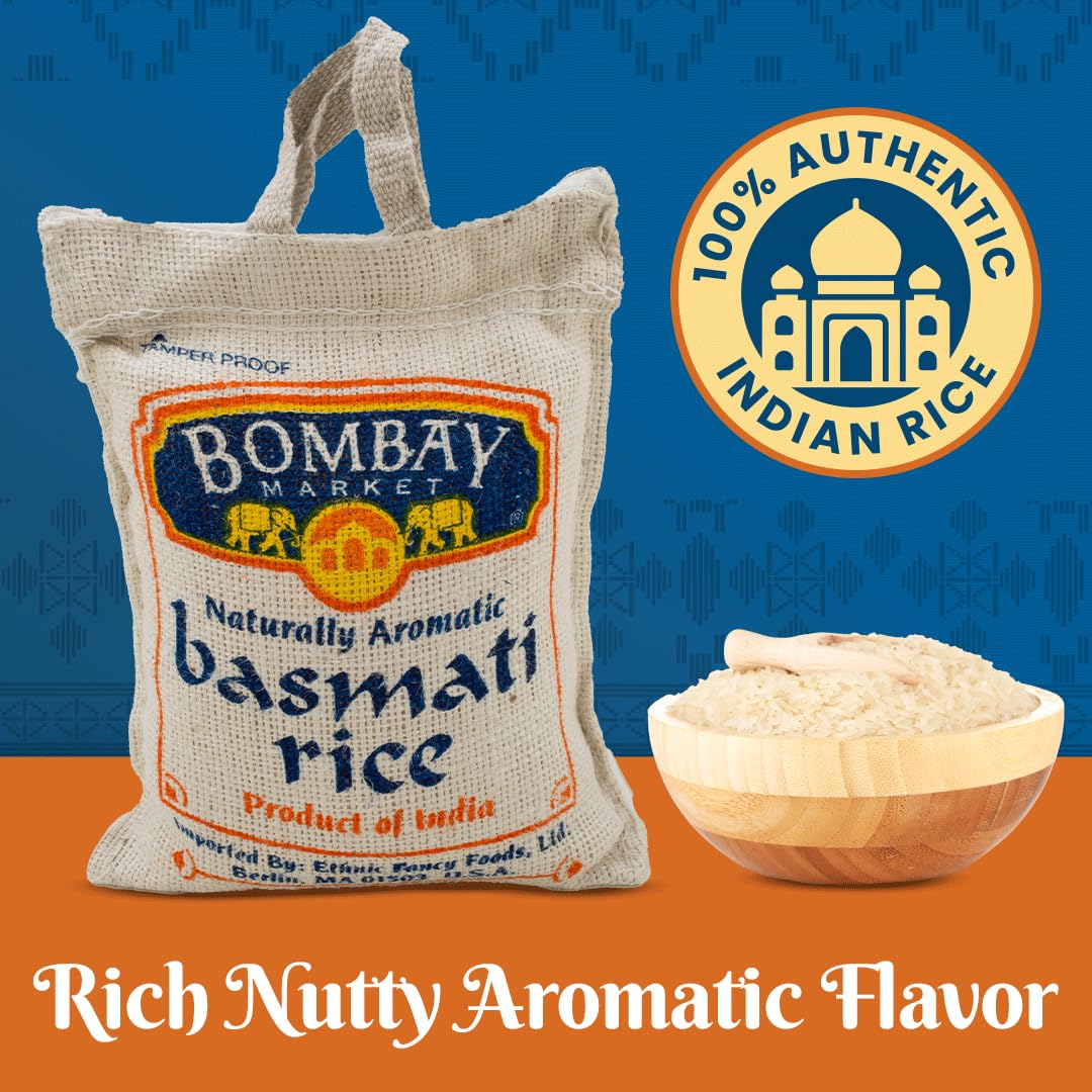 Bombay Market Basmati White Rice, 4 Pound Bag - Premium Quality, Aromatic Long Grain Rice