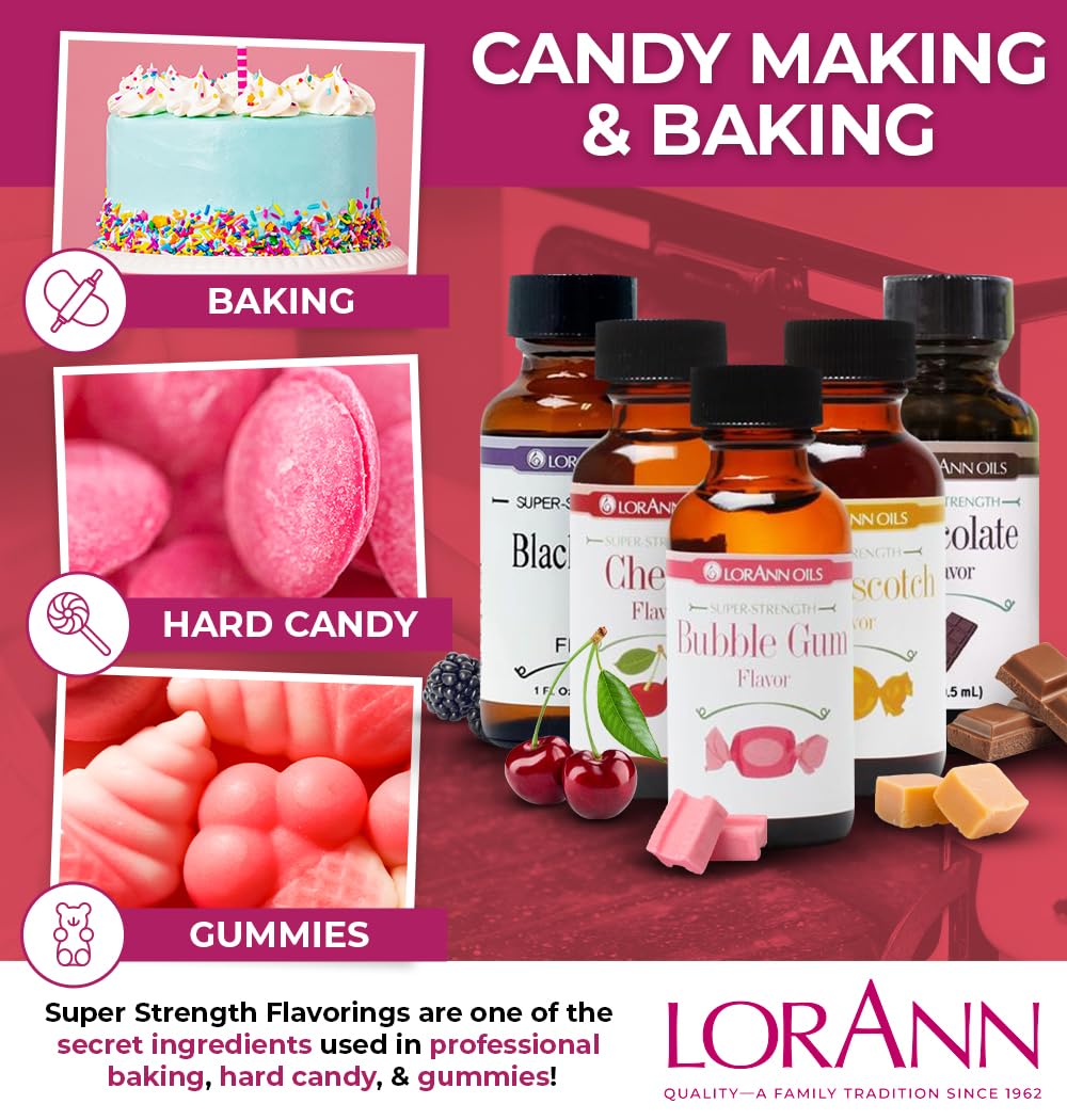 LorAnn Oils Super Strength Flavoring - Bubble Gum - 1 Fl Oz - 4X Stronger Than Extracts - Ideal for Candy Making and Baking