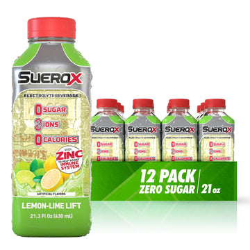 SueroX Zero Sugar Electrolyte Drink, Unique Electrolyte Blend, 1.75 Fl Oz (Pack of 12), Lemon Lift