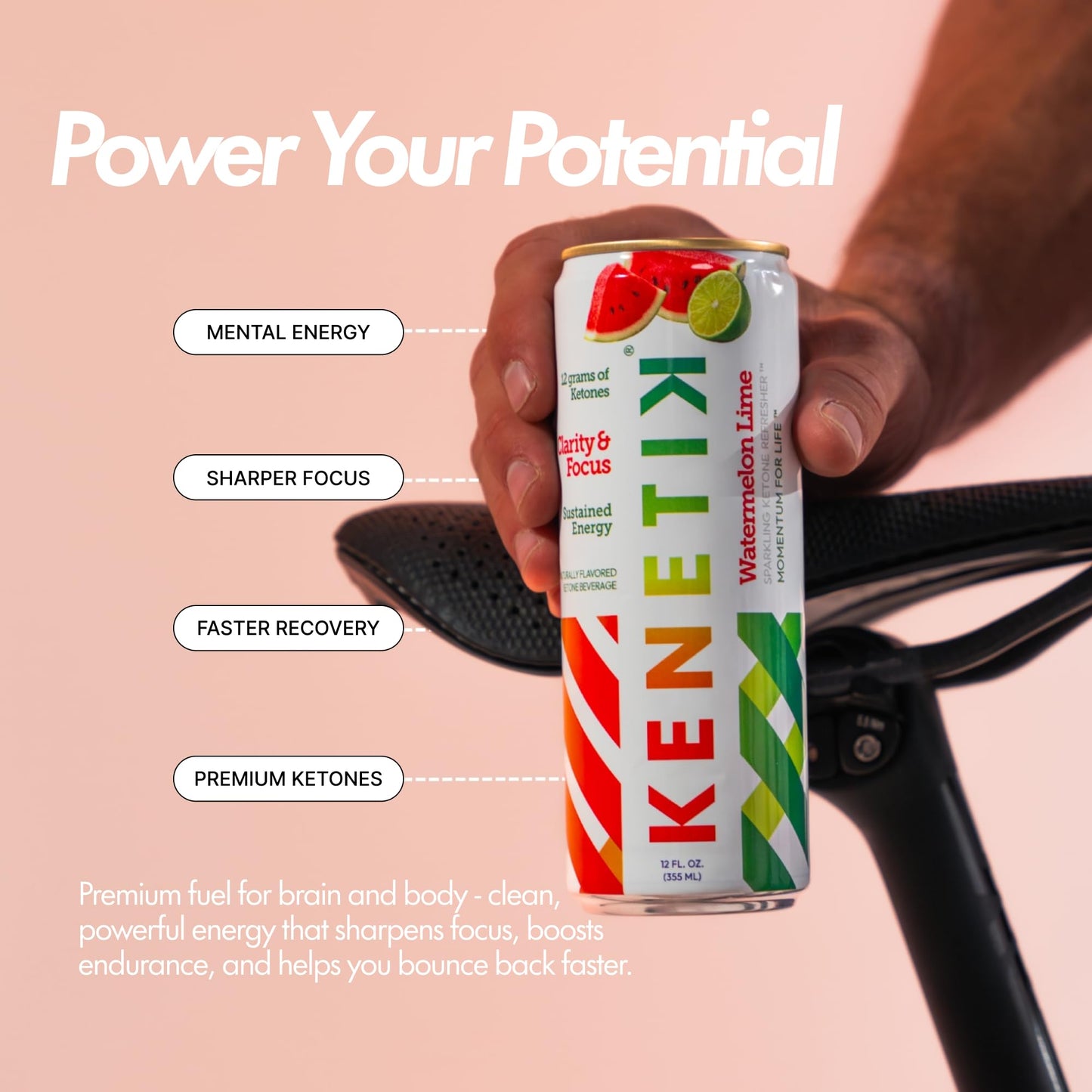Kenetik Nootropic Ketone Drink, Caffeine & Sugar Free, Watermelon Lime, 12 Fl Oz (Pack of 12)