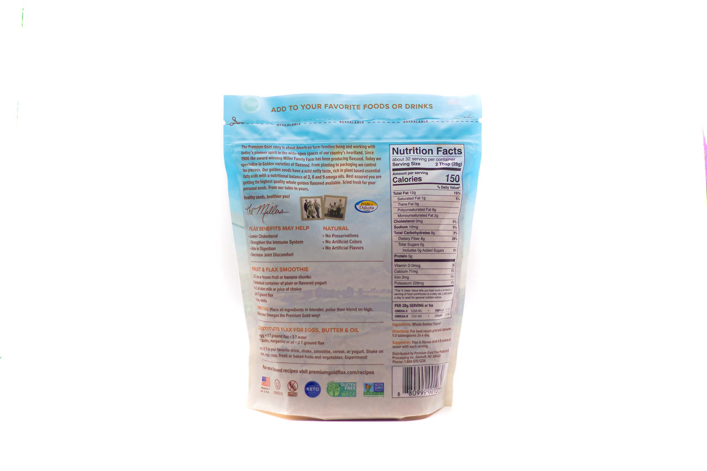 Premium Gold | Whole Flax Seed | 2 Lbs. | Gluten-Free, Non-Gmo, Kosher, Raw Seeds, Excellent Source Of Fiber, Source Of Omega-3,