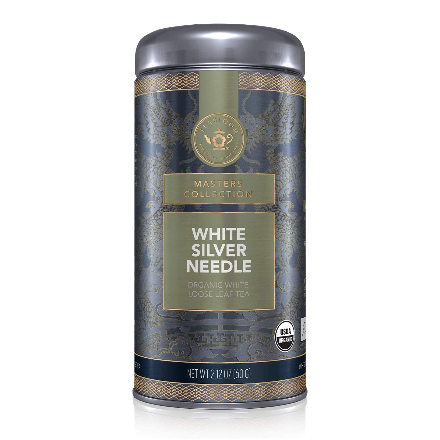 Teabloom Organic White Silver Needle Loose Leaf Tea, USDA Certified, 2.12 oz Canister, Delicate Honeysuckle Notes, Makes 35-50 Cups
