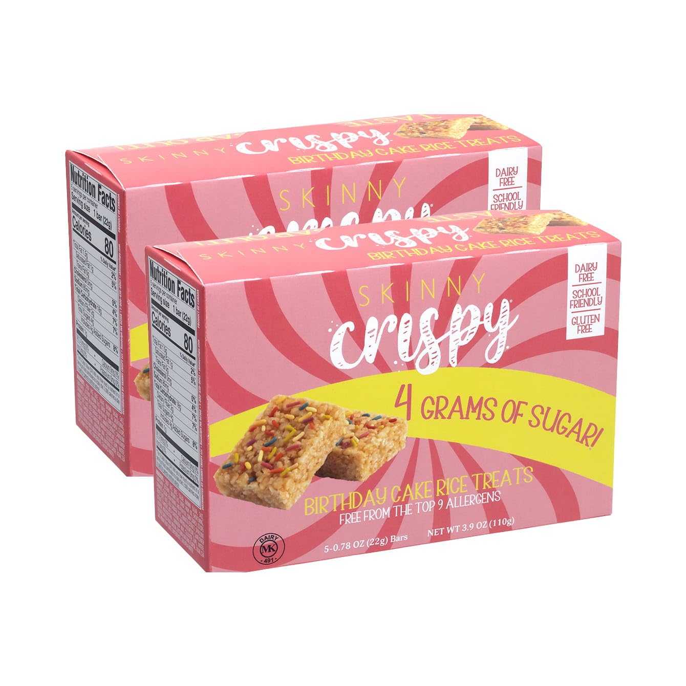 Skinny Crispy Birthday Cake Rice Treats - Low Sugar (4g), Vegan, Gluten-Free, Dairy-Free, Non-GMO, Top 9 Allergen-Free, Healthy 