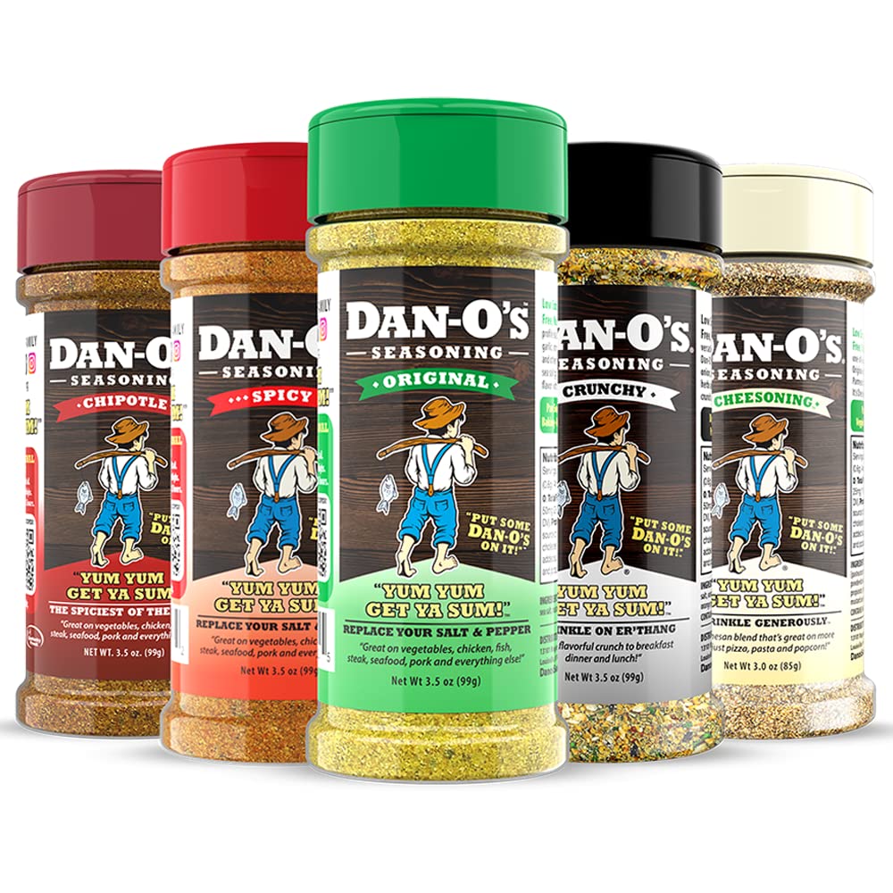 Dan-Os 5 Bottle Seasoning Set, Includes Original, Spicy, Chipotle, Crunchy, and Cheesoning, 16.6 Ounce, Sugar Free, Zero Calorie