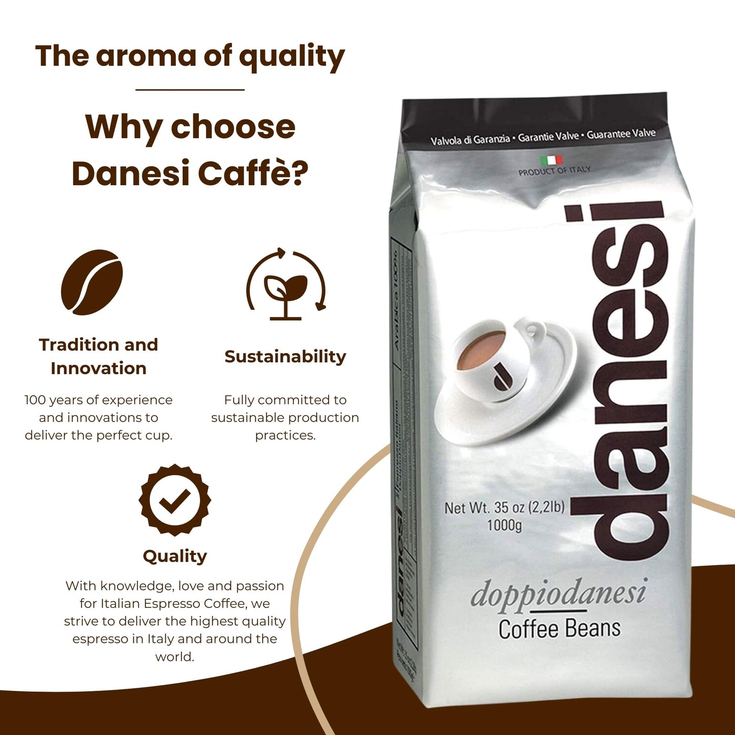D DANESI CAFFÈ Espresso Coffee Beans - Medium Roast Whole Bean - 2.2 lb (Pack of 2)