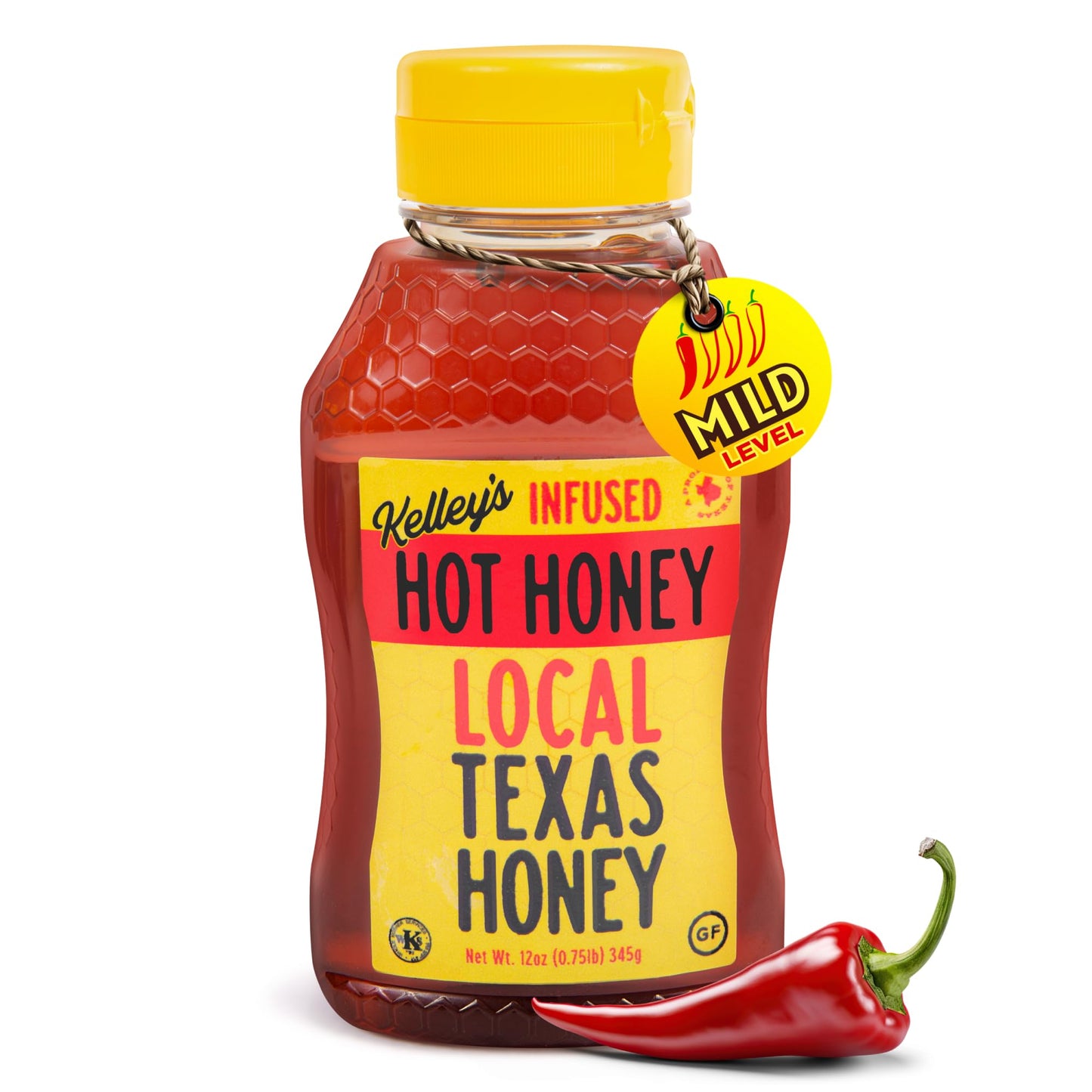 Kelley's Hot Honey, 12 Oz - 100% Unfiltered Raw Honey Infused with Chili Pepper - Rich Flavor for BBQ, Fried Chicken, Pizza, Cha