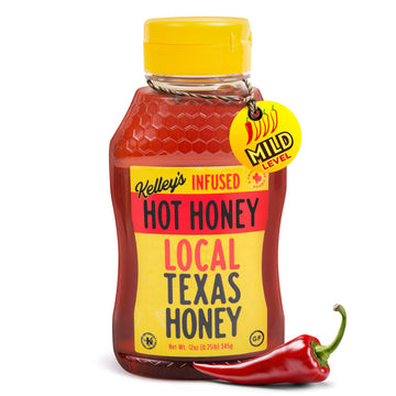 Kelley's Hot Honey, 12 Oz - 100% Unfiltered Raw Honey Infused with Chili Pepper - Rich Flavor for BBQ, Fried Chicken, Pizza, Cha