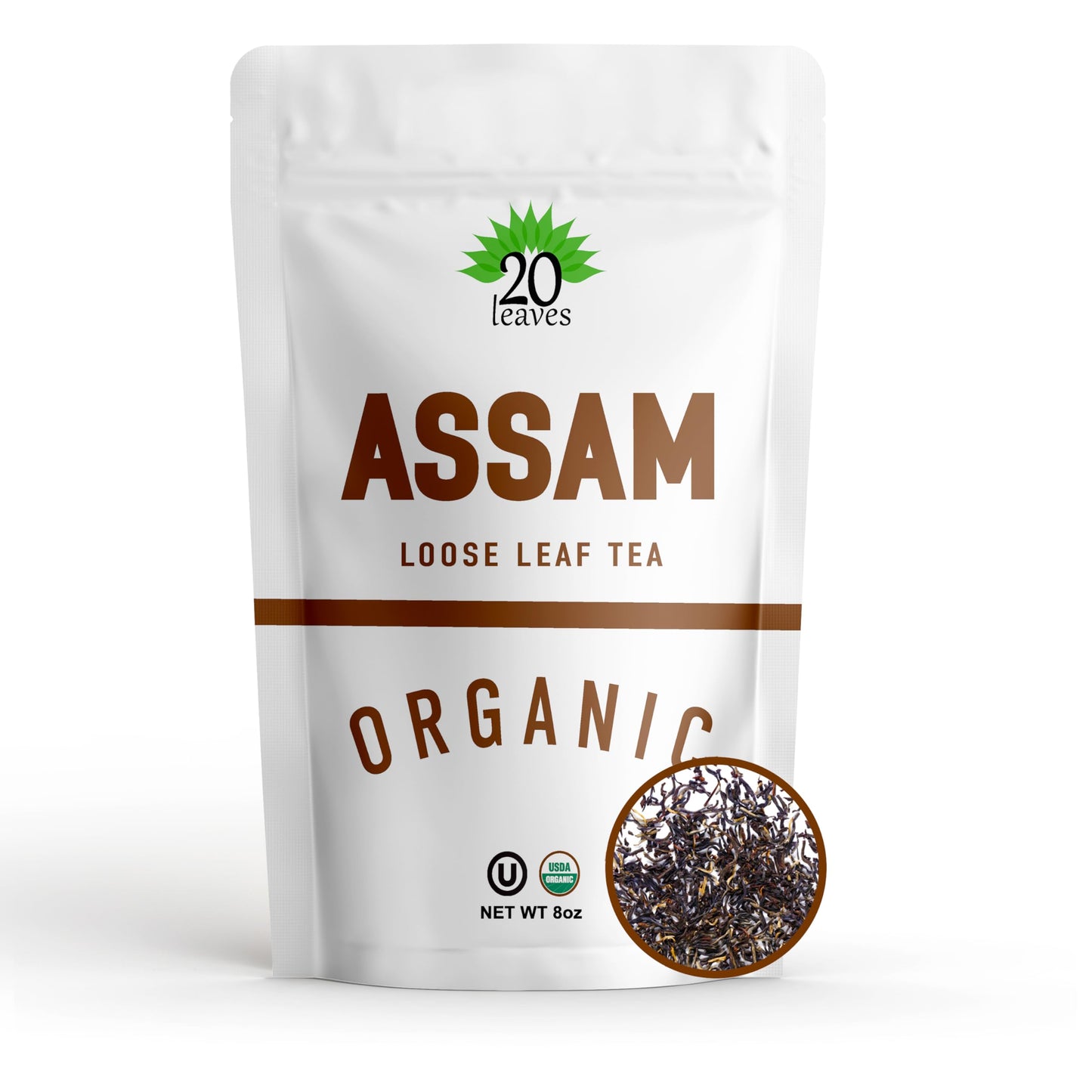 Assam Loose Leaf Black Tea - 100% Certified Organic - 8oz Pouch - Resealable Bag - 1 Pack