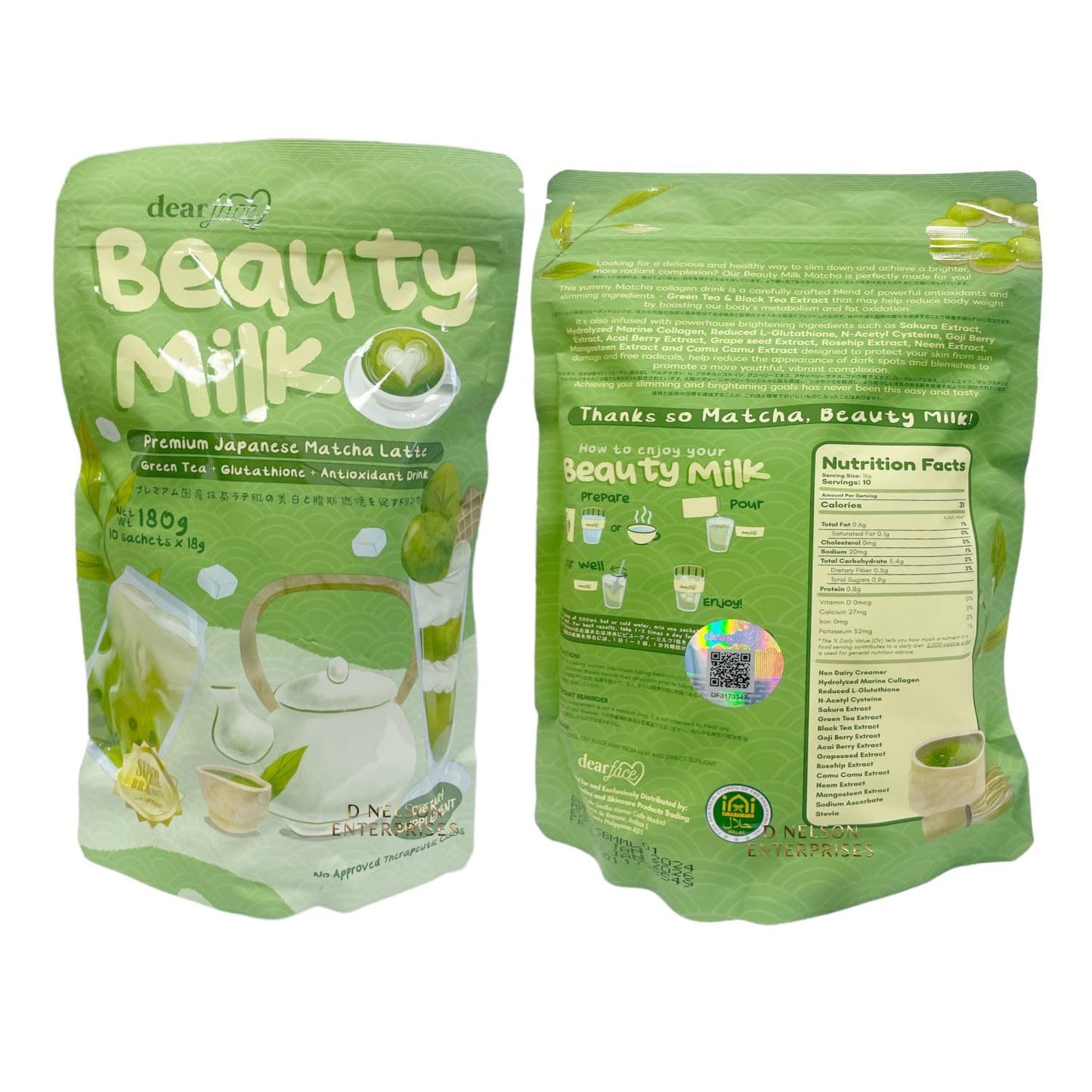 Generic Dear Face Beauty Milk Premium Japanese Matcha Latte 10 Sachets