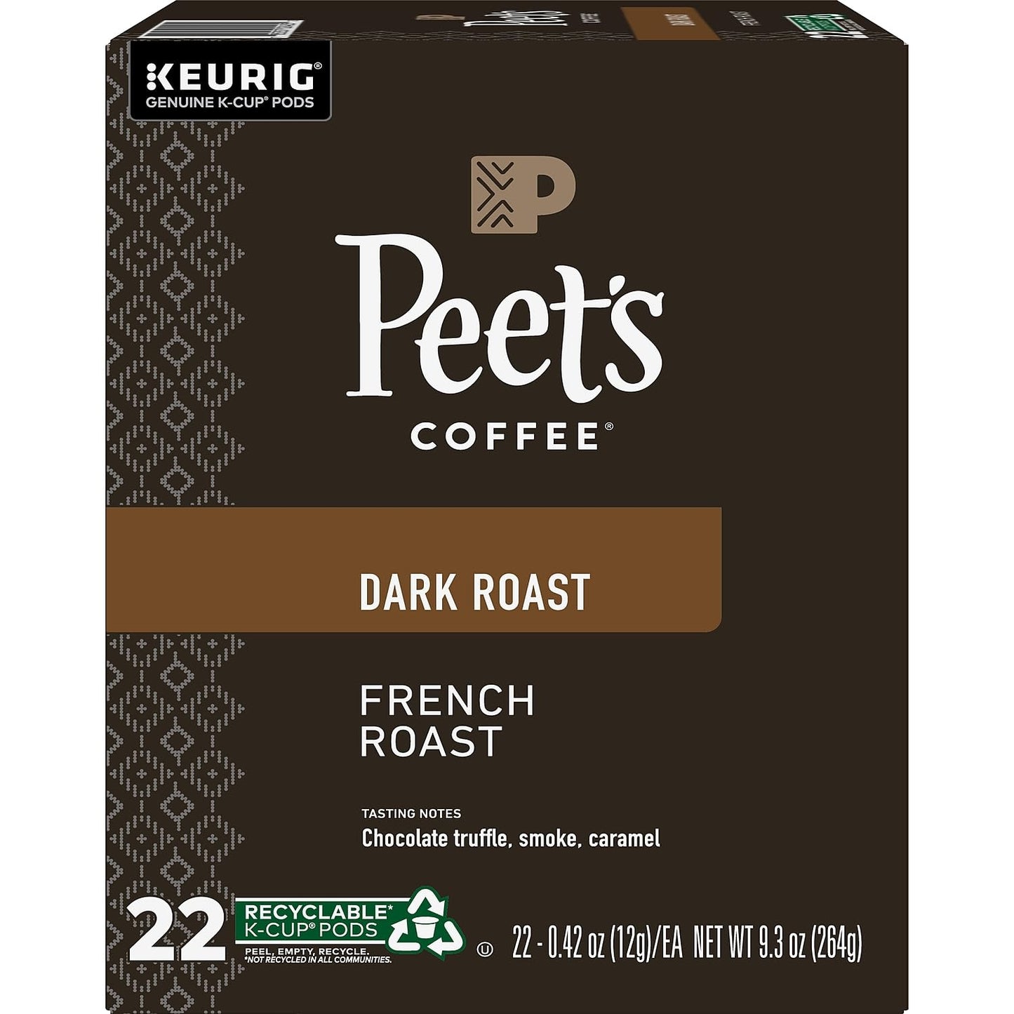 Peets Coffee French Roast, Dark Roast, 22 Count Single Serve K-Cup Coffee Pods for Keurig Coffee Maker