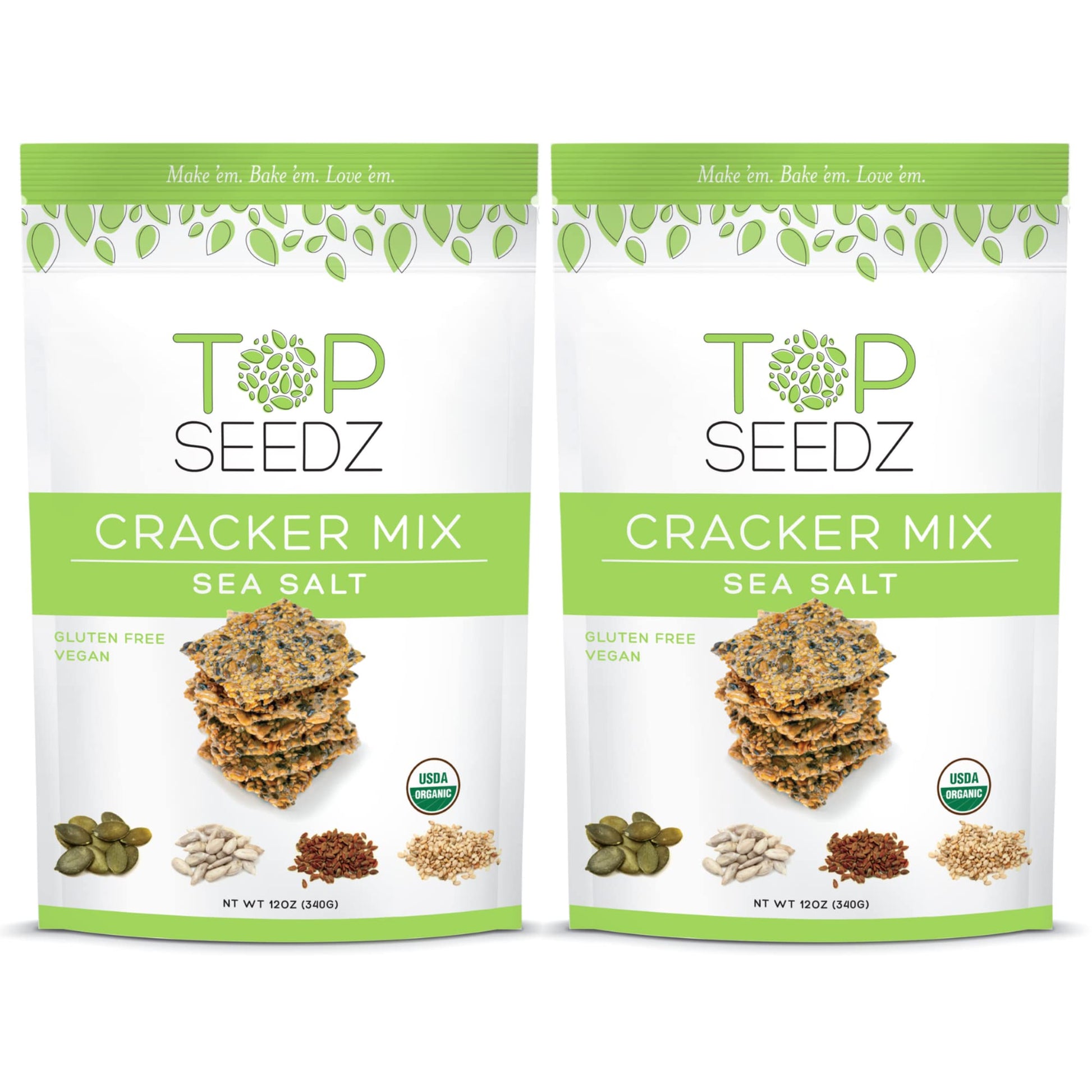 Top Seedz Organic Gluten Free Sea Salt Seed Crackers Mix, 2-Pack, 12 Ounces, Vegan, Plant-Based Protein, Sunflower, Flax, Sesame, Pumpkin Seed