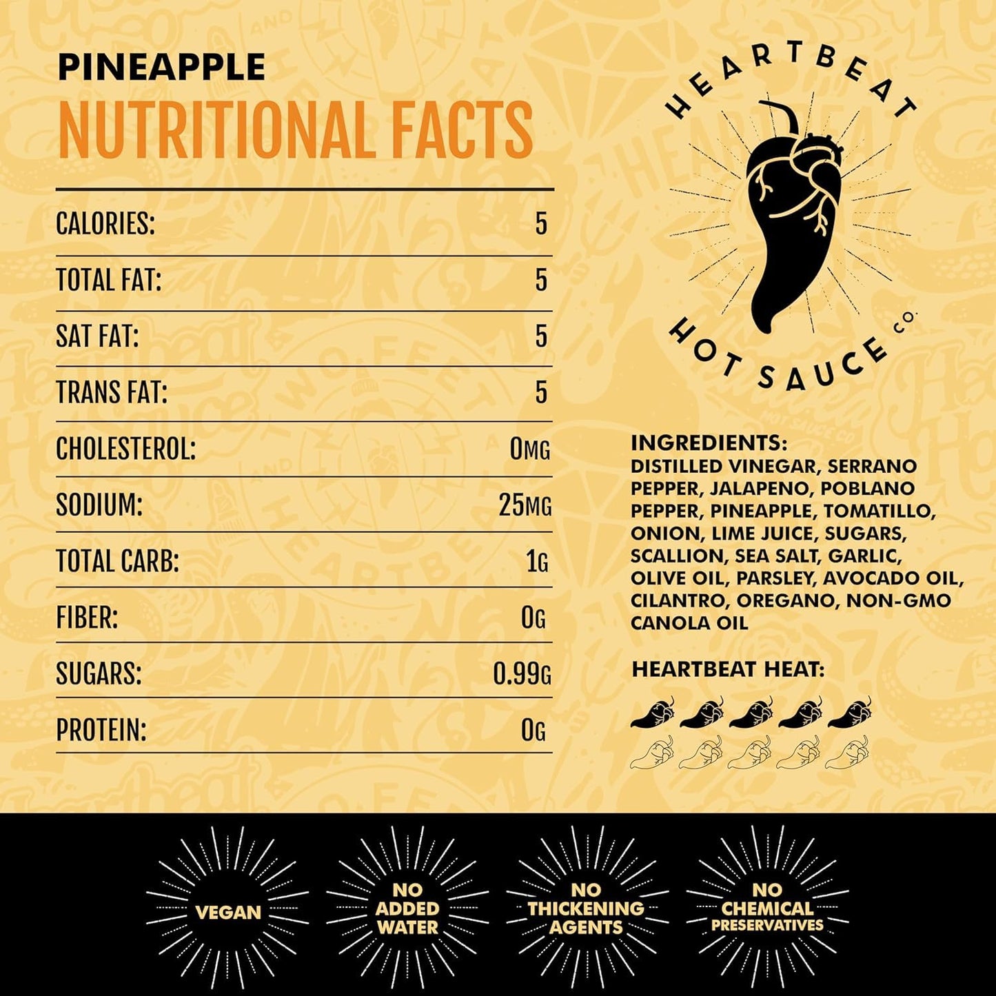 HEARTBEAT HOT SAUCE CO. Pineapple Habanero Hot Sauce Pack of 6, 6 oz.