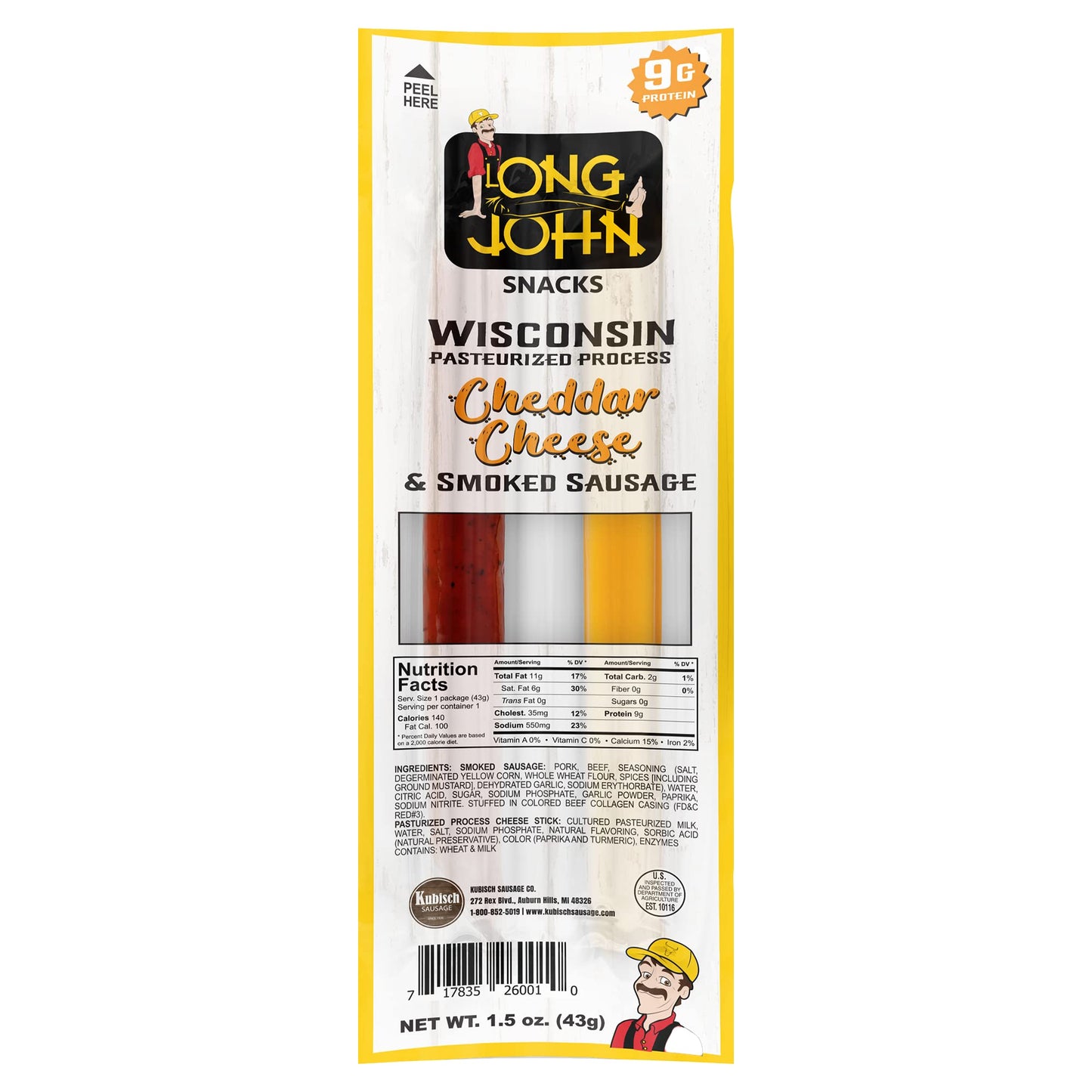 Long John Snacks Meat and Cheese Sticks - Original Smoked Sausage & Cheddar Cheese - 12 Pack - 1.5 oz - Low Carb, High Protein