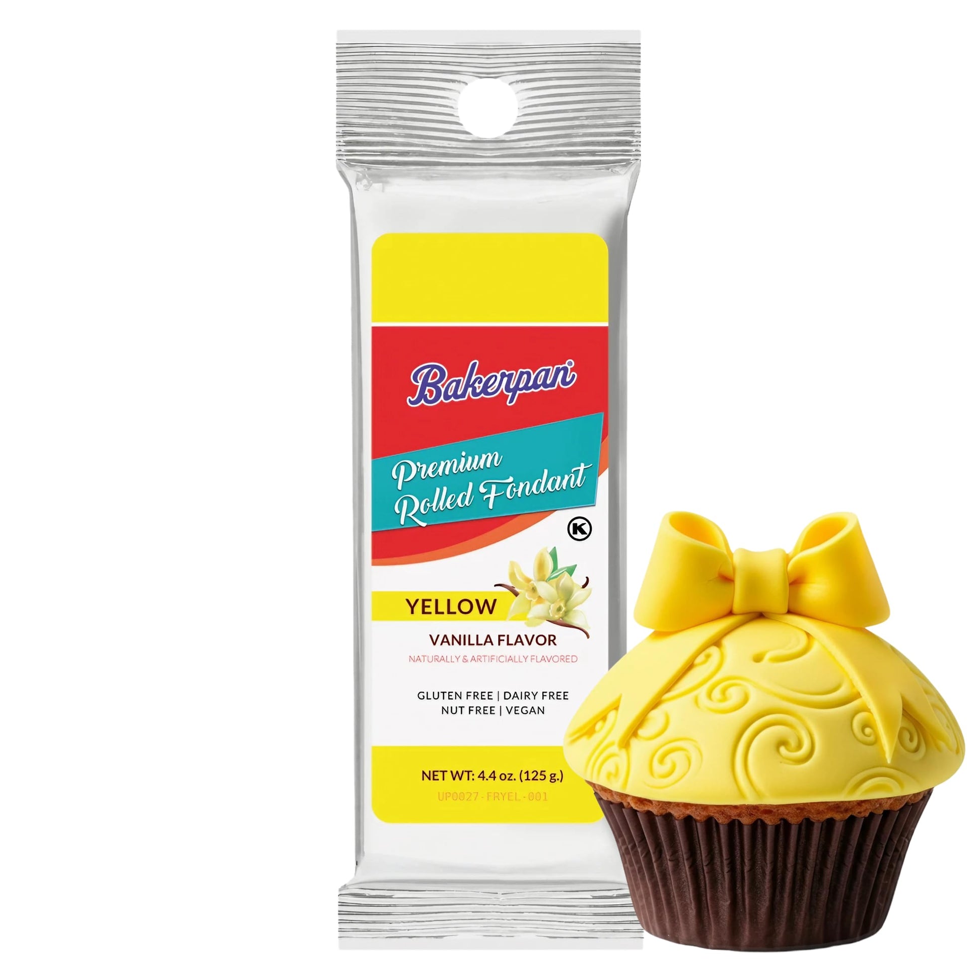 Bakerpan Premium Rolled Yellow Fondant For Cake Decorating, Vanilla Flavor - 4.4 Ounces (Made In Usa)