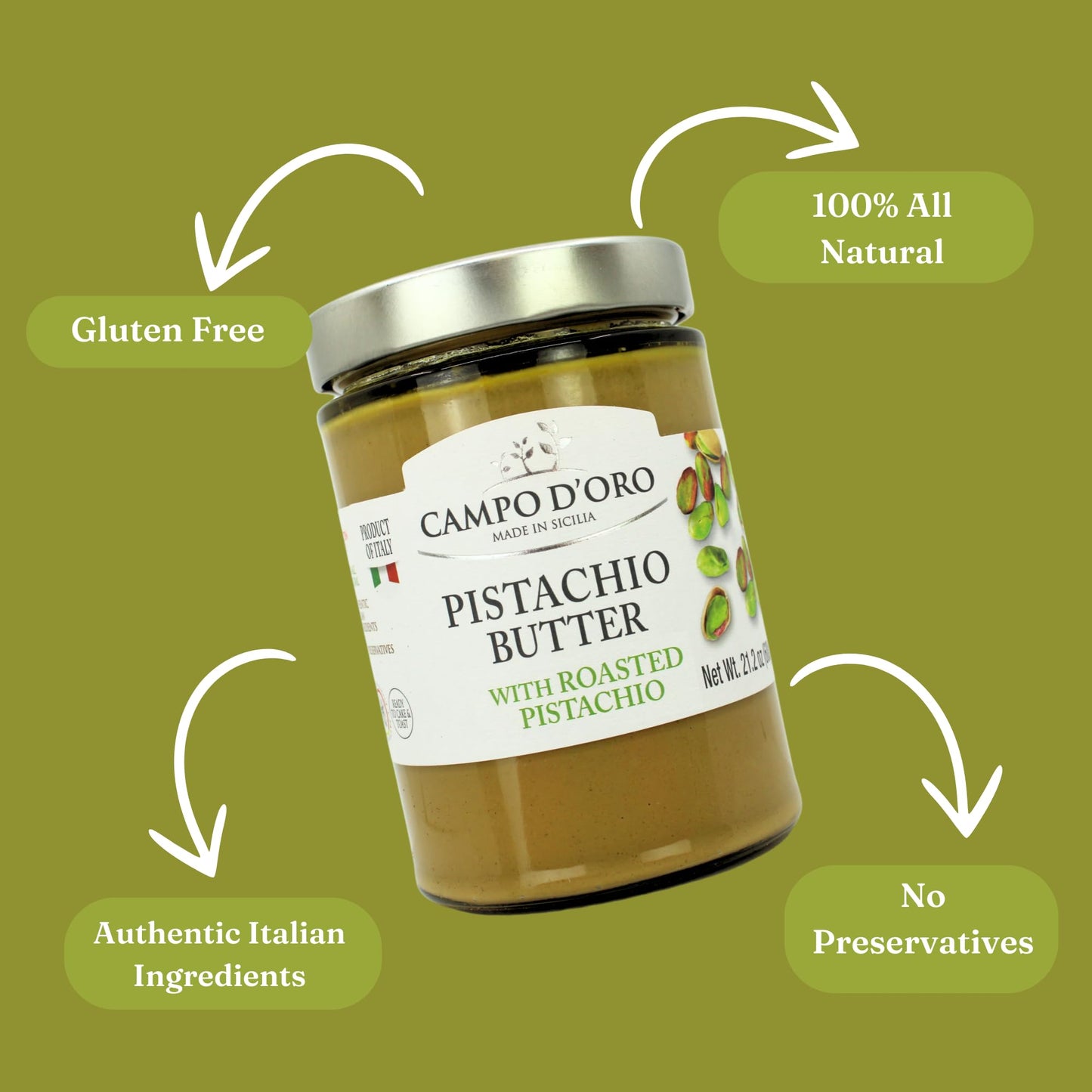 Pistachio Butter Sweet Cream  21.2 oz (600g)  Rich & Nutty Pistachio Spreand Cream for Dubai Chocolate Bars  Campo DOro