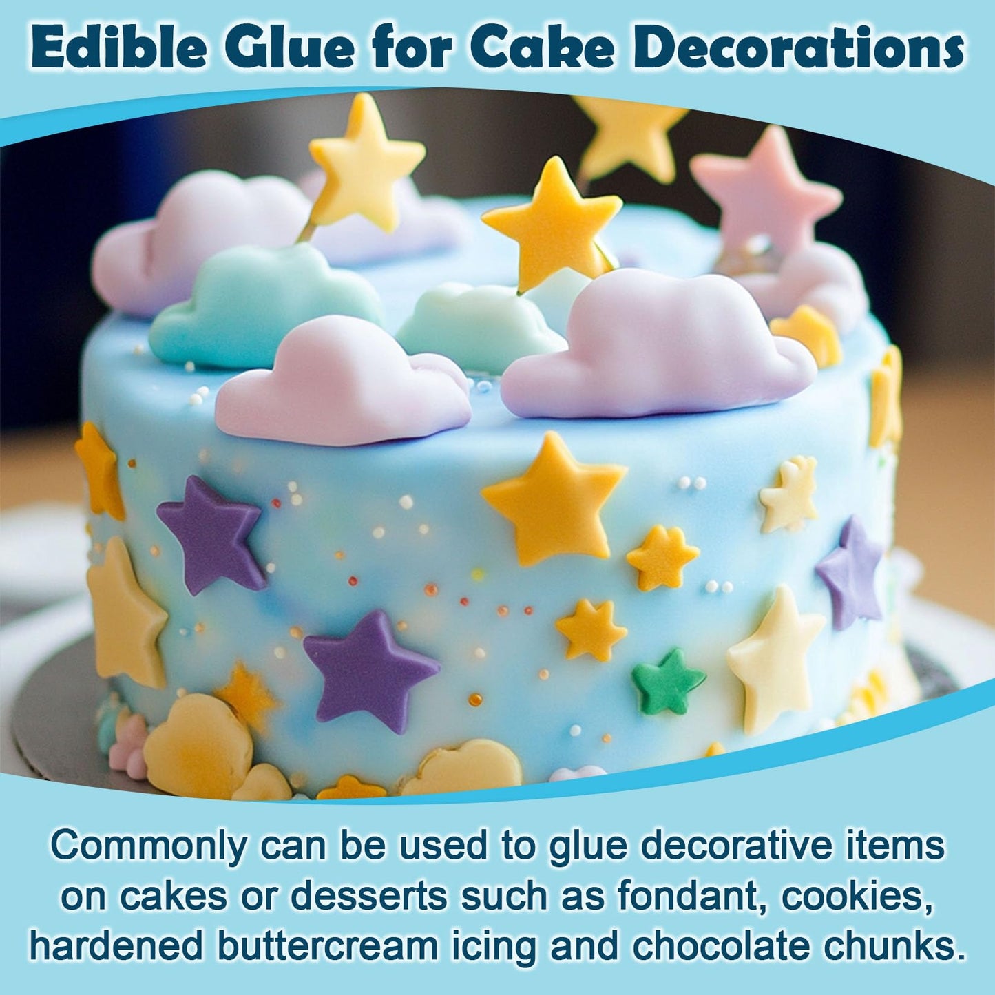 Edible Glue For Cake Decorating - Transparent Edible Flowers Cake Adhesive For Fondant, Icing Decorating, Cookie, Baking, Buttercream - 100Ml/3.4 Oz
