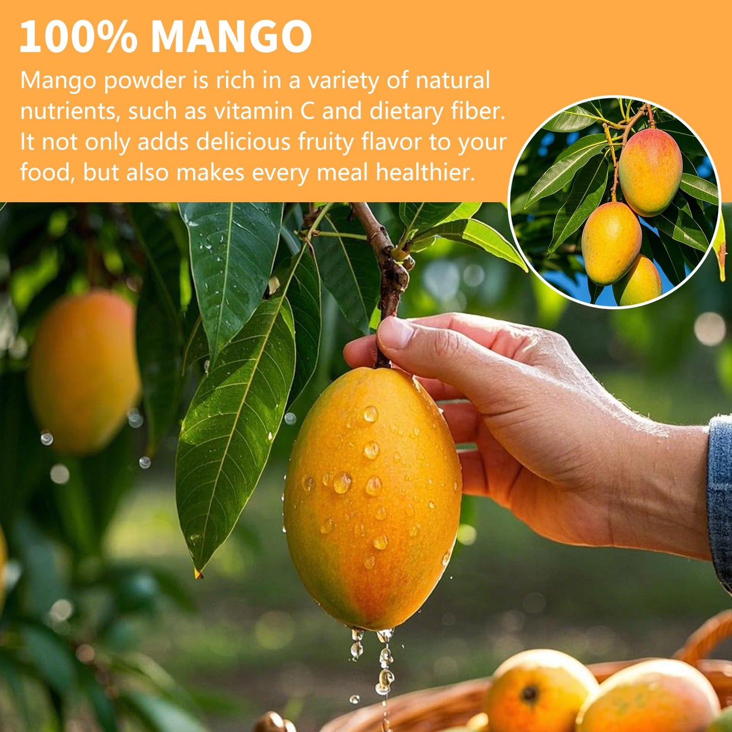 Mango Powder, Freeze Dried Mango Powder, 9.52Oz/270G, No Sugar Added, No Additives, For Beverages, Smoothies, Juices, Drinks, Ba