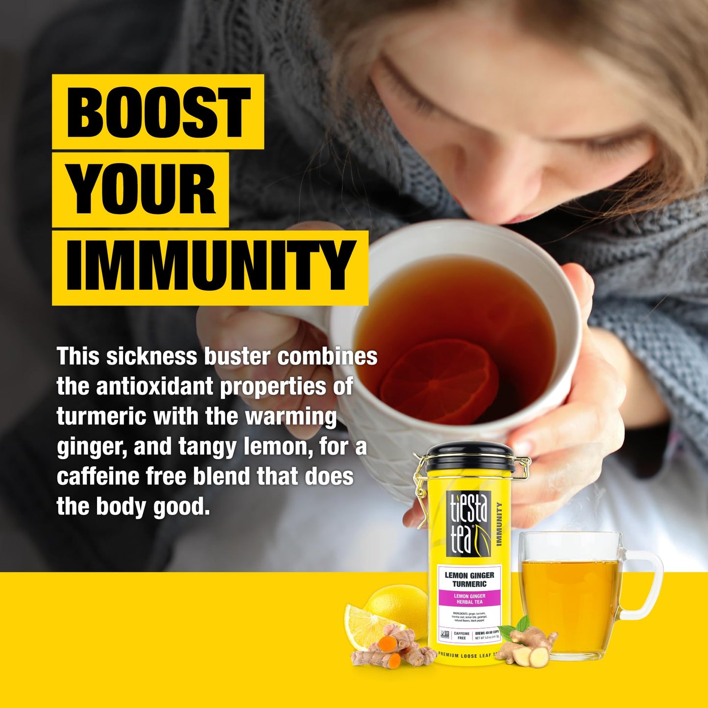 Tiesta Tea - Lemon Ginger Turmeric | Lemon Ginger Herbal Tea | enhanced Loose Leaf Tea Blend | Non Caffeinated Herbal Tea | Make Hot or Iced Tea & Brews Up to 50 Cups - 5 Ounce Refillable Tin