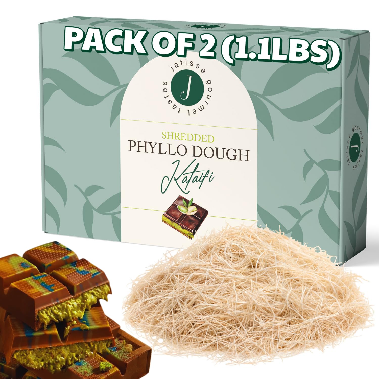 Dried Kataifi Shredded Fillo Dough - 17.6 oz / 1.1 lb each - Perfect for Dubai Chocolate, Knafeh & Kunafa Recipes - Vegan & Addi