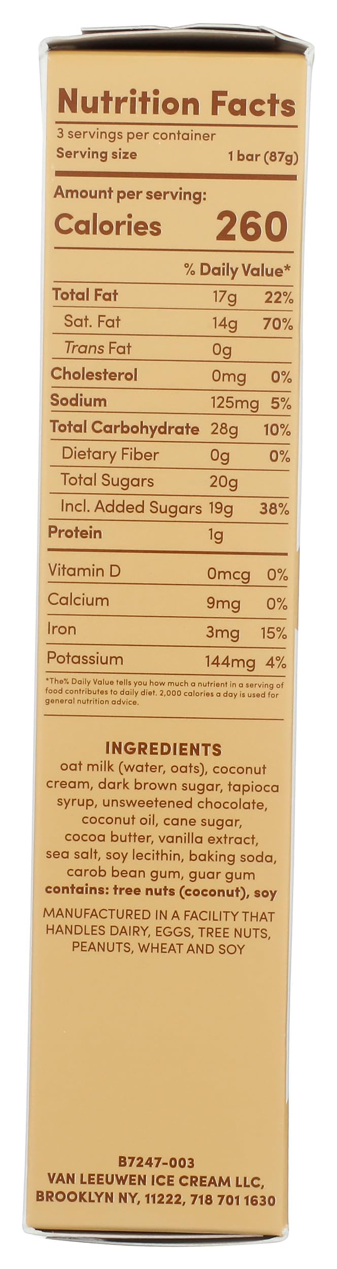 Van Leeuwen Vegan Brown Sugar Honeycomb Non-Dairy Frozen Dessert Bars, 3 Count 9 oz (Frozen)