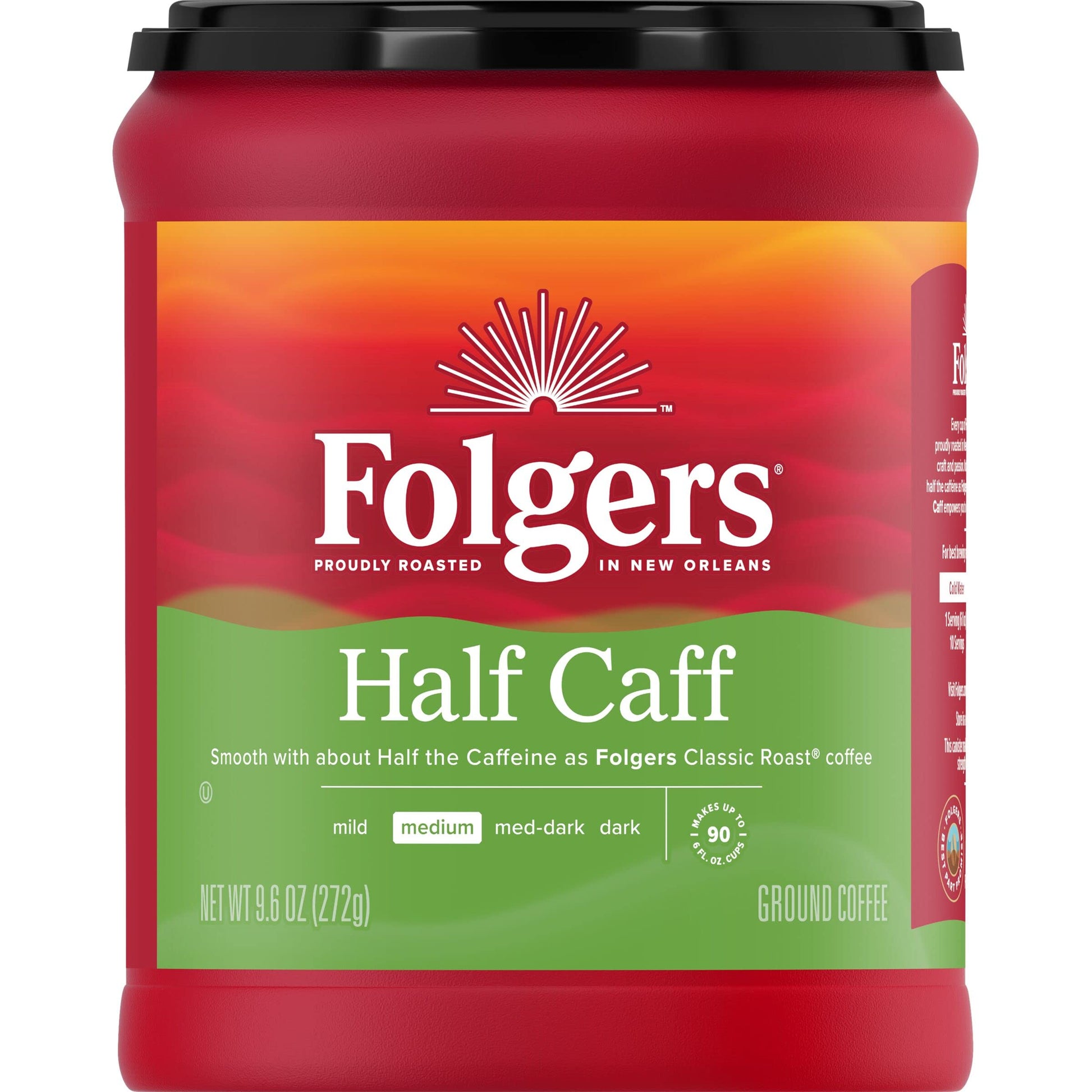 Folgers Half Caff Ground Coffee, Medium Roast, 9.6 Ounce, Pack of 1