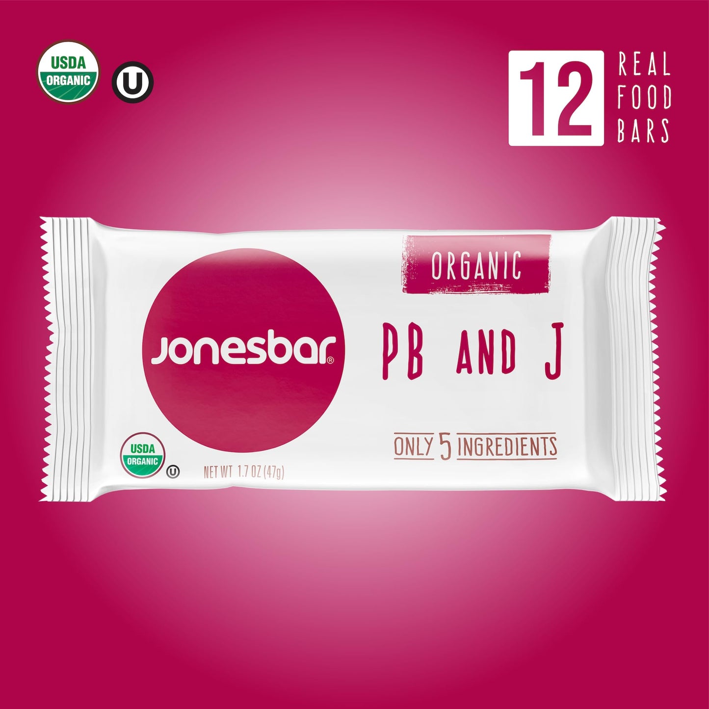 Jonesbar (Peanut Butter And Jelly, 12 Count (Pack Of 1)), Usda Organic Fruit & Nut Bar, Non-Gmo, Kosher, Vegan, Gluten Free, Sim