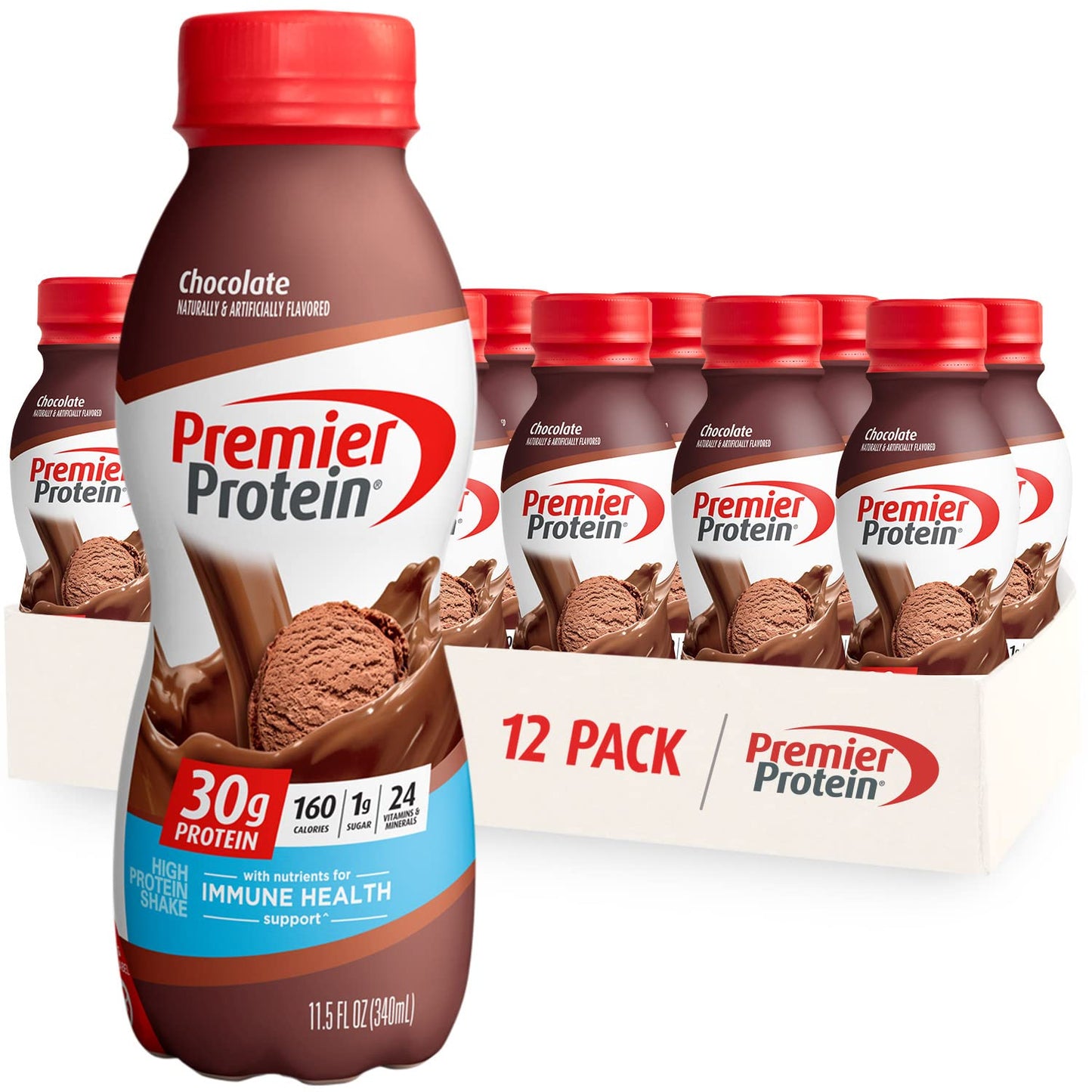 Premier Protein Shake, Chocolate, 30G Protein 1G Sugar 24 Vitamins Minerals Nutrients To Support Immune Health, 11.5 Fl Oz (Pack