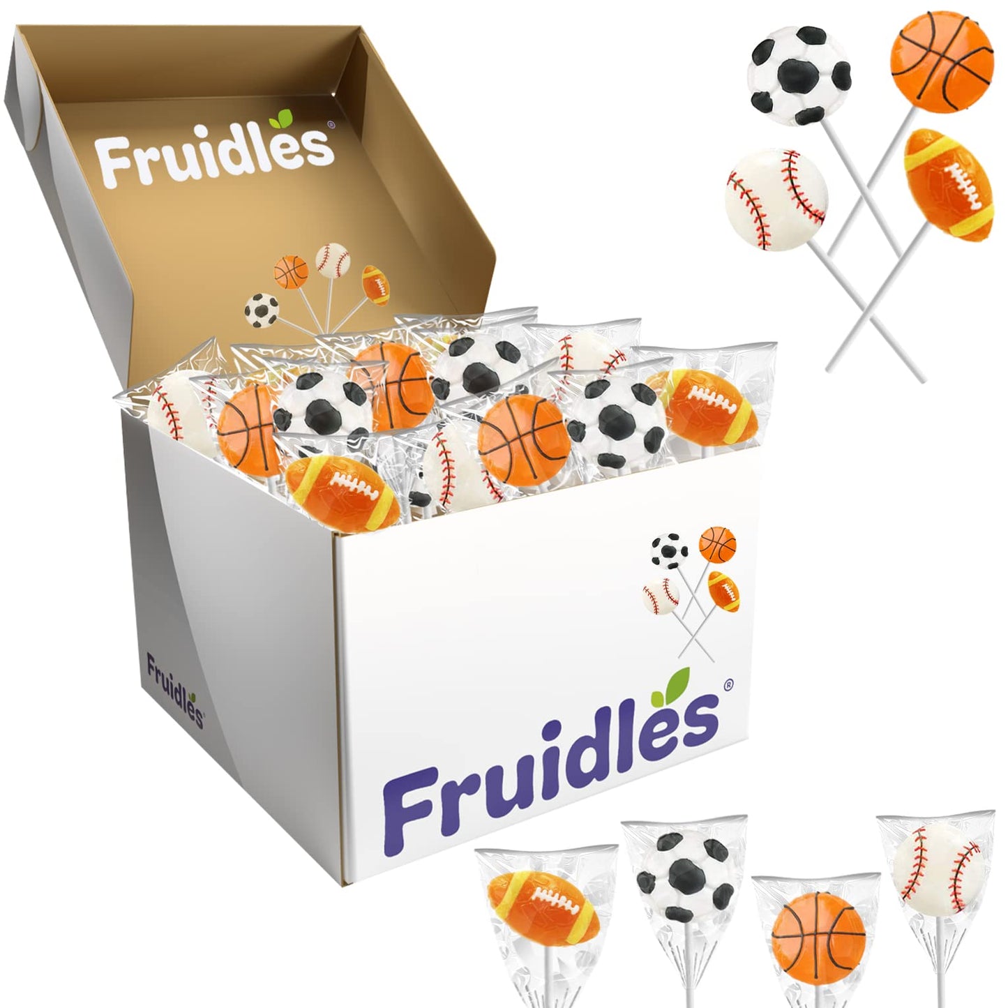 Fruidles Super Sports Ball Candy - 24-Pack Variety of Basketball, Football, Soccer, Baseball, Individually Wrapped
