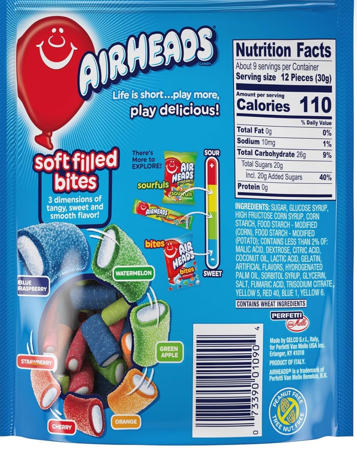 Airheads Fruit Bites Candy, Assorted Flavors, 2.8 Oz Bags, 3 Bags | Great For Parties, Candy Gift Bag | Flavors -Blue Raspberry,